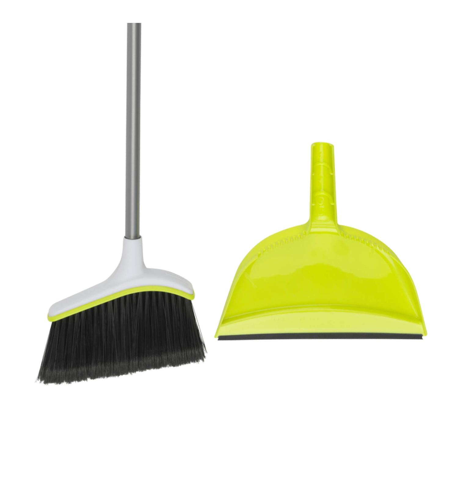 Casabella Basics 2-Piece Angled Broom and Dustpan Set - Silver/Green | Cleaning Set - Buy Online on GoSupps.com