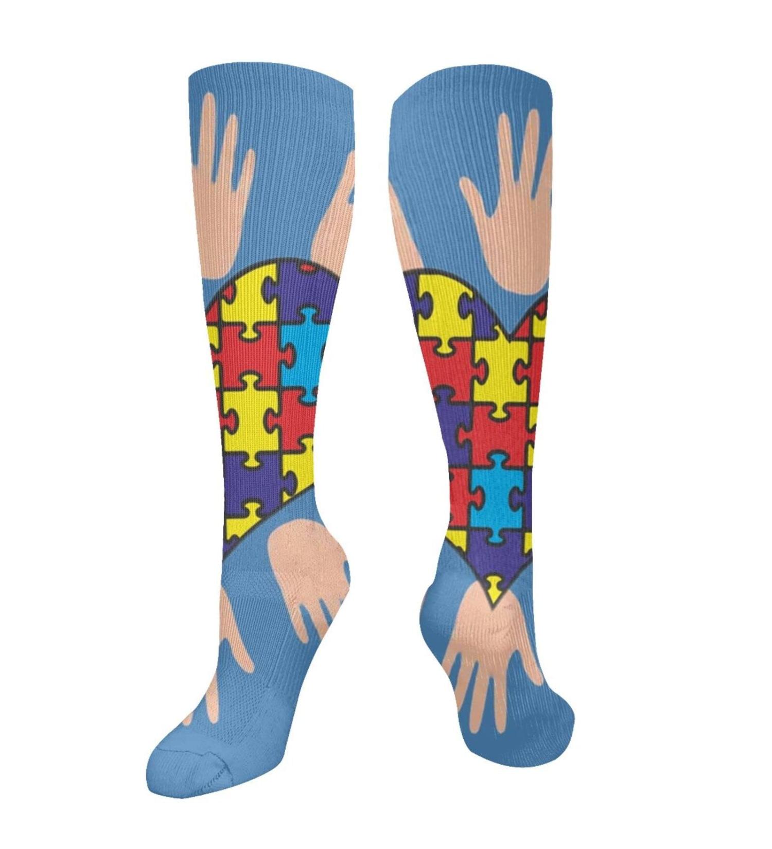 Autism Awareness Heart Compression Socks 15-20 mmHg for Men & Women - Supportive Athletic Running & Cycling - One Size (10463) - Buy Online on GoSupps.com