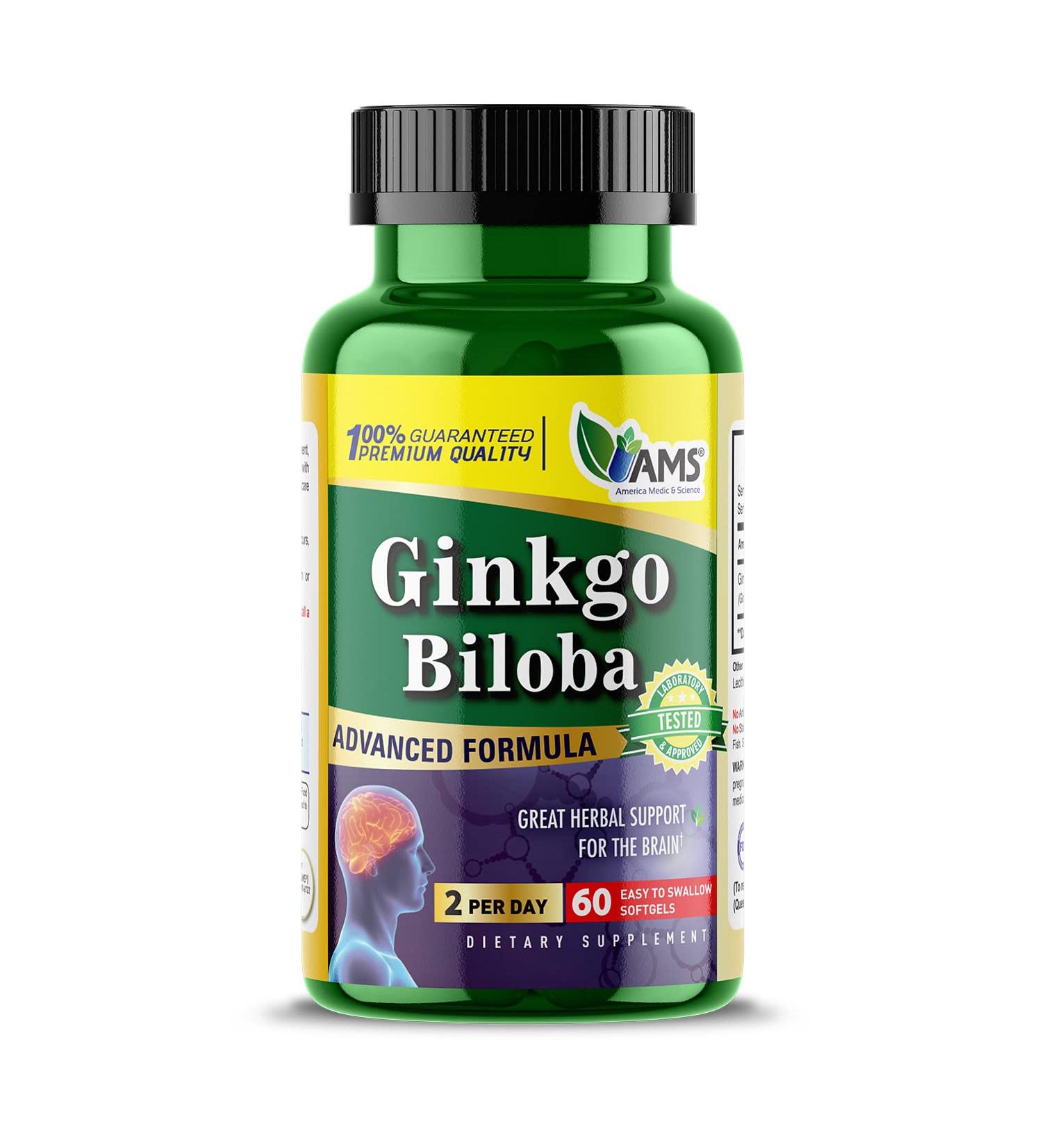 America Medic & Science Ginkgo Biloba 60mg (60 Softgels) | Brain Booster Supplement for Men and Women | Mind Enhancer with Herbal Leaf Extract 60 Count (Pack of 1) - Buy Online on GoSupps.com