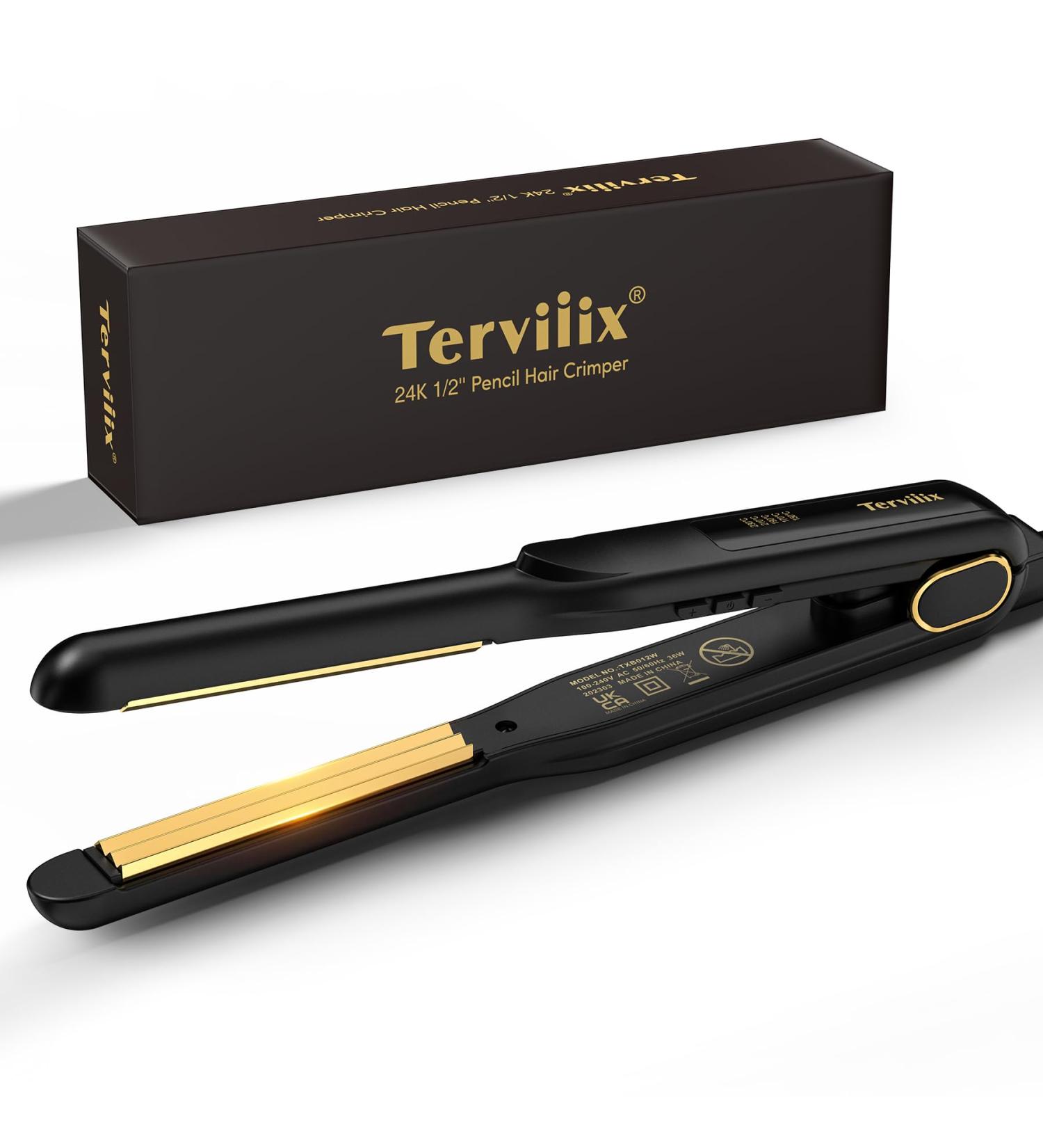 Terviiix 24K Titanium Pencil Hair Crimper - Mini Crimping Iron for Maximum Root Volume - Travel-Ready Dual Voltage 1/2 Inch - Buy Online on GoSupps.com