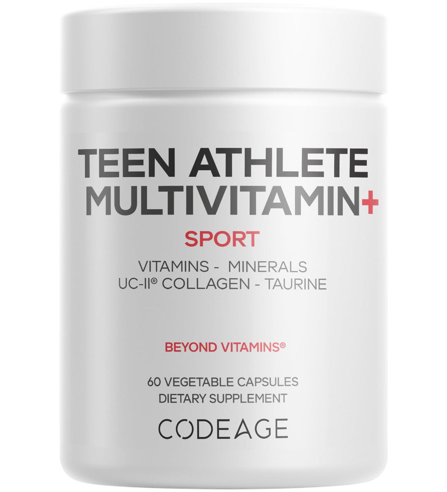 Codeage Teen Athlete Multivitamin+ Sports Supplement - Creatine Methylated B Vitamins Taurine UC-II Collagen Ferrochel Iron Ashwagandha Magnesium Electrolytes - Non-GMO - 60 Capsules - Buy Online on GoSupps.com