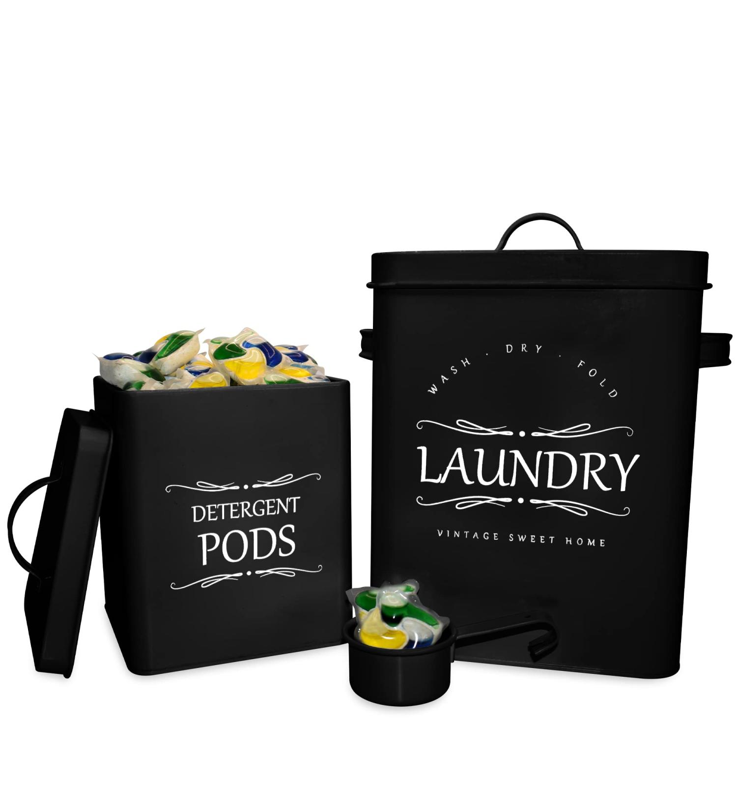 Metal Laundry Detergent Container Holder - Farmhouse Canister for Room Organization - Matte Black with Scoop Included - Buy Online on GoSupps.com
