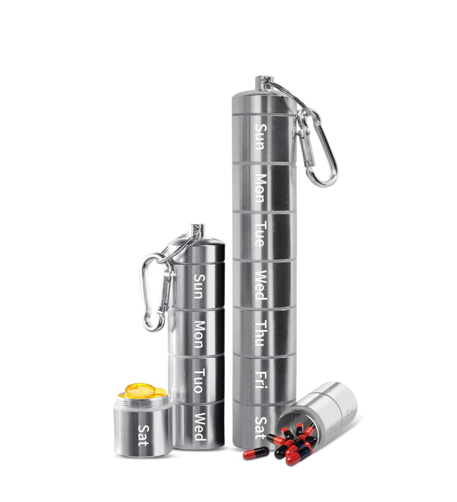 AYAMAYA Travel Pill Organizer - Waterproof Aluminum 7-Day Medicine Box for Vitamins & Supplements - Ideal for Camping Hiking & Travel - Buy Online on GoSupps.com