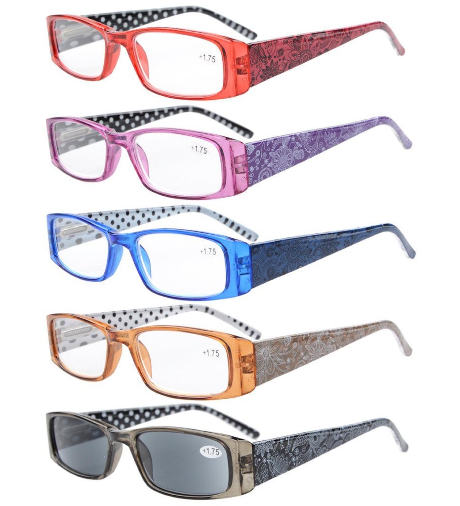Eyekepper 5 Pack Polka Dot Reading Glasses +2.50 - Stylish Spring Hinge Design for Ultimate Comfort - Buy Online on GoSupps.com