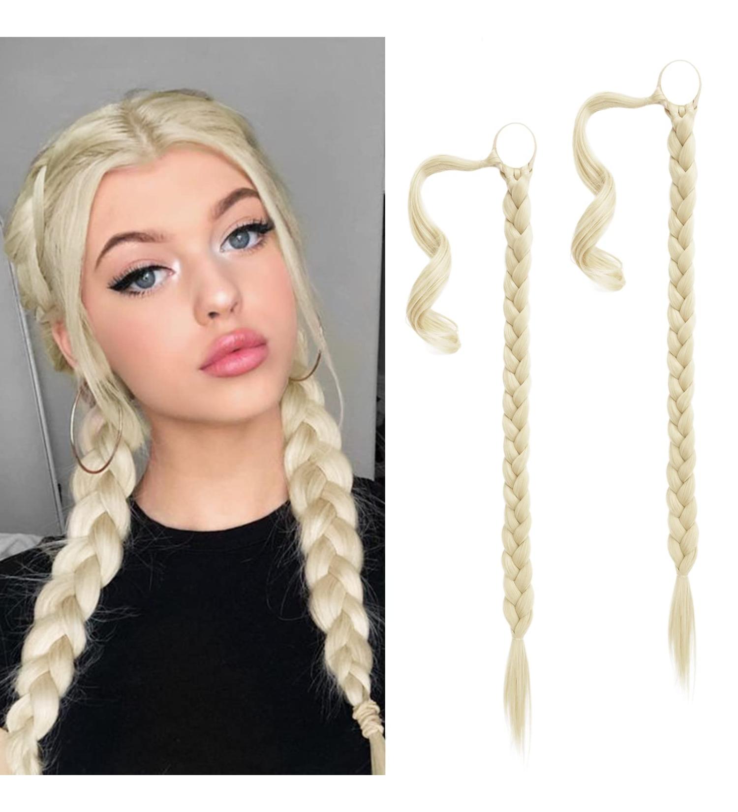 BARSDAR 76cm 2PCs Long Braided Ponytail Extension - Soft Synthetic Hair Wraps for Women - DIY Natural Look - Bleichblond 2PCS-613# - Buy Online on GoSupps.com