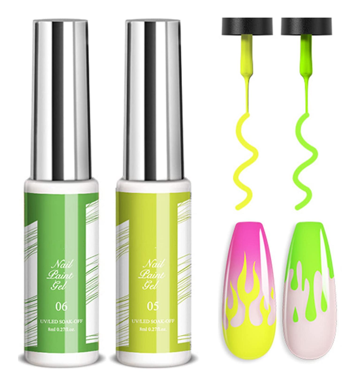 Neon Gel Polish Liner Gel Nail Polish 2 Colors Neon Set Yellow Green Liner Gel Art Soak Off Shimmer Nail Polishes For Drawing Lines Color Painting UV Liner Gel For Women Festival (B) - Buy Online on GoSupps.com
