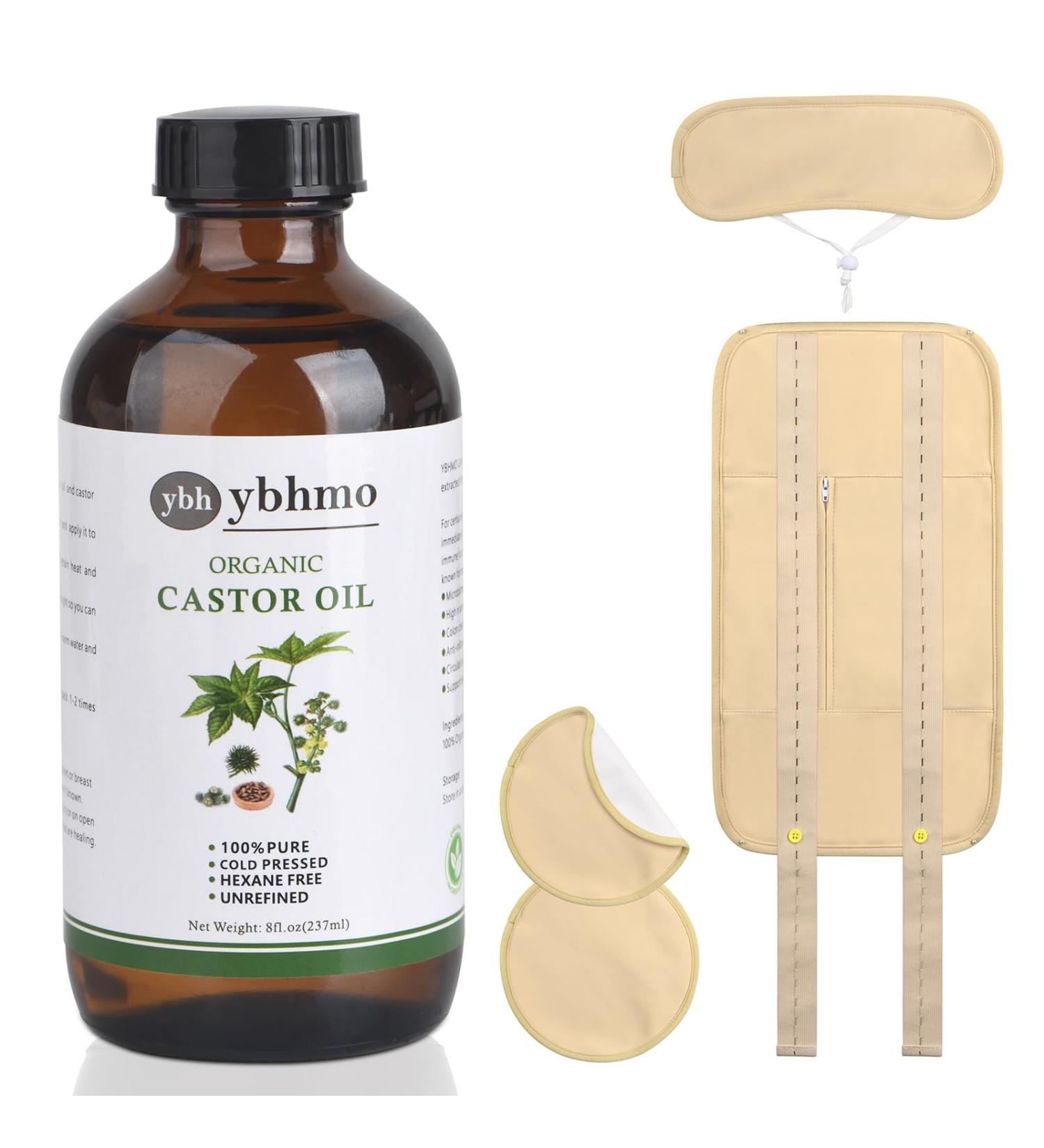 Organic Castor Oil Cold Pressed Glass Bottle((8fl.oz/237ml) Castor Oil Pack Wrap Organic Cotton Reusable for Neck Chest & Abdomen - Buy Online on GoSupps.com