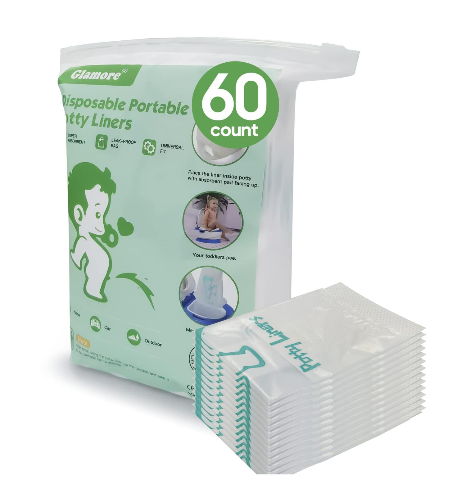 60 Count Glamore Disposable Potty Liners - Universal Refill Bags for Most Potty Chairs & Portable Toilets - Absorbent Leak-Proof Design - Buy Online on GoSupps.com