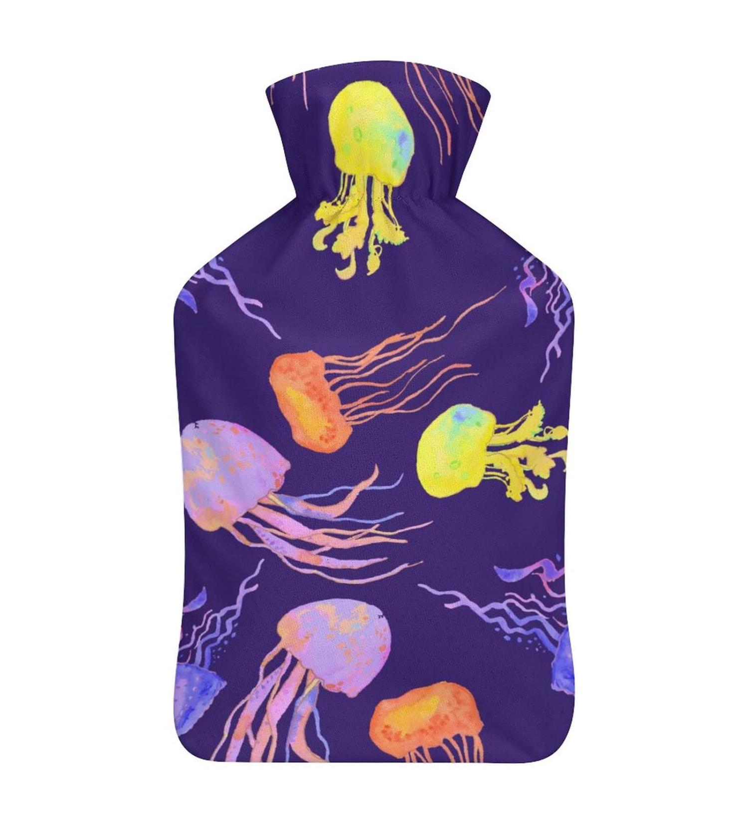 Color Jellyfish Hot Water Bottle with Plush Cover - Hand Warmer for Adults & Kids - 26.5x15.3cm - International Shipping Available - Buy Online on GoSupps.com