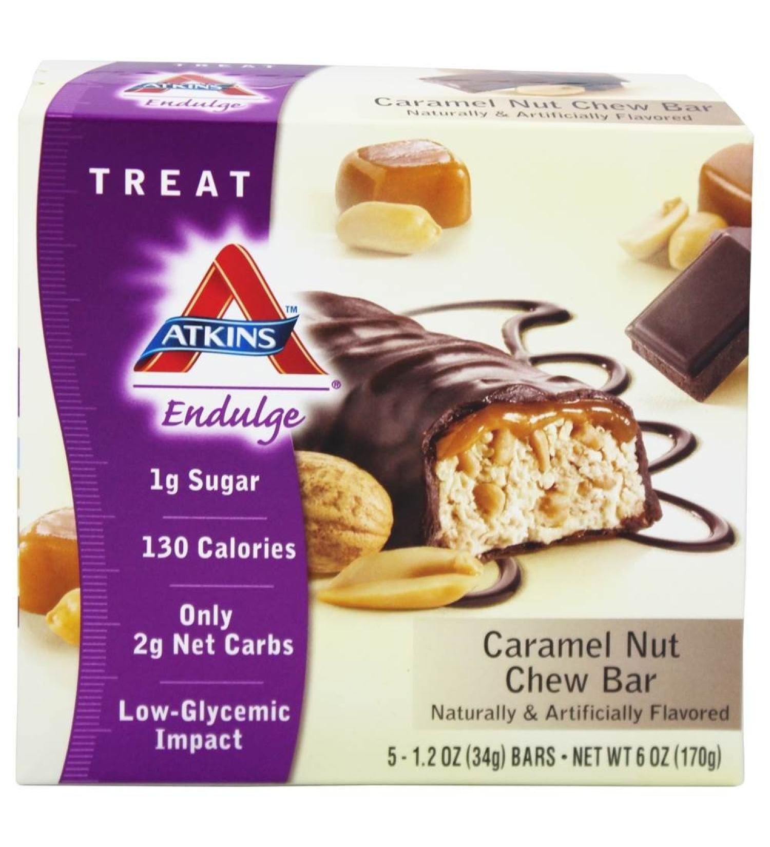 Atkins Endulge Caramel Nut Chew Bar - Indulgent Low Carb Snack - Buy Online on GoSupps.com