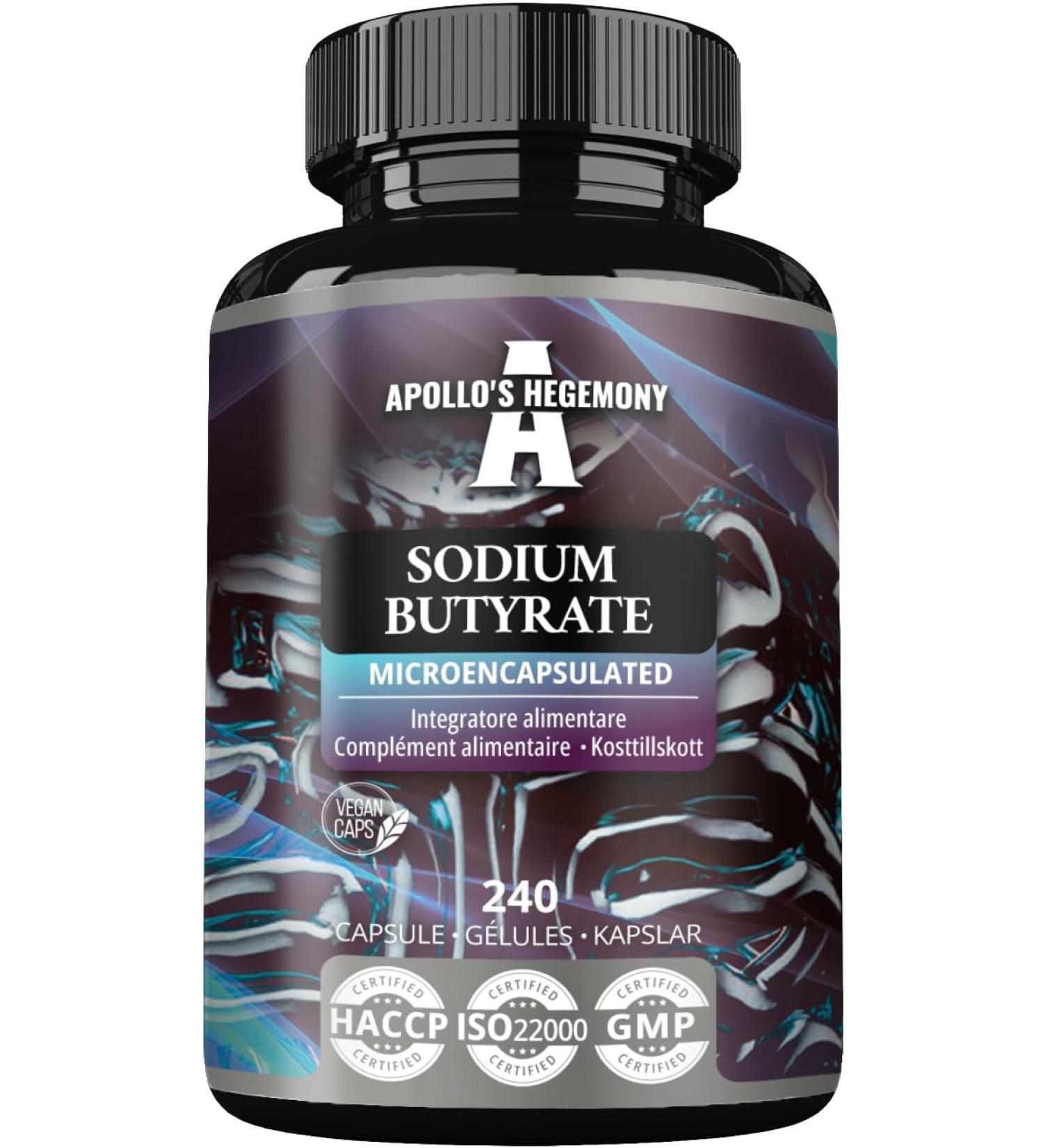 Sodium Butyrate High Dose 570 mg (30% Butyric Acid) 120 Vegan Capsules 4 Month Supply Sodium Supplement to Support Intestinal Barrier Regeneration and Overal Gut Health - by Apollo's Hegemony