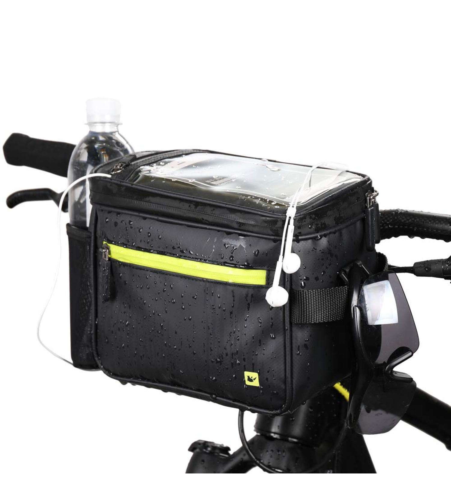 Rhinowalk Waterproof Bicycle Handlebar Pocket Bag - Matte Green | Front Wheel Camera & Cell Phone Holder with Transparent Window - Buy Online on GoSupps.com
