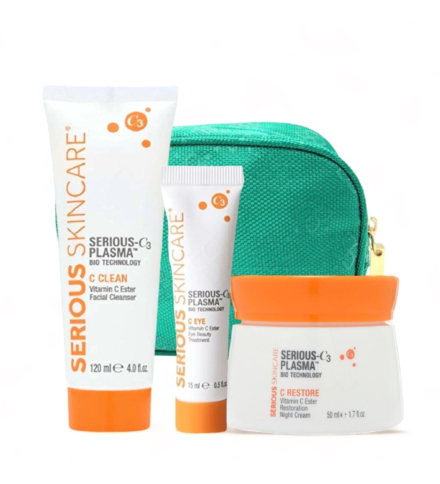 Serious Skincare C3 Plasma Night Trio - Night Cream Eye Treatment & Cleanser for Mature Dry Skin - Boost Radiance & Smoothness - Buy Online on GoSupps.com