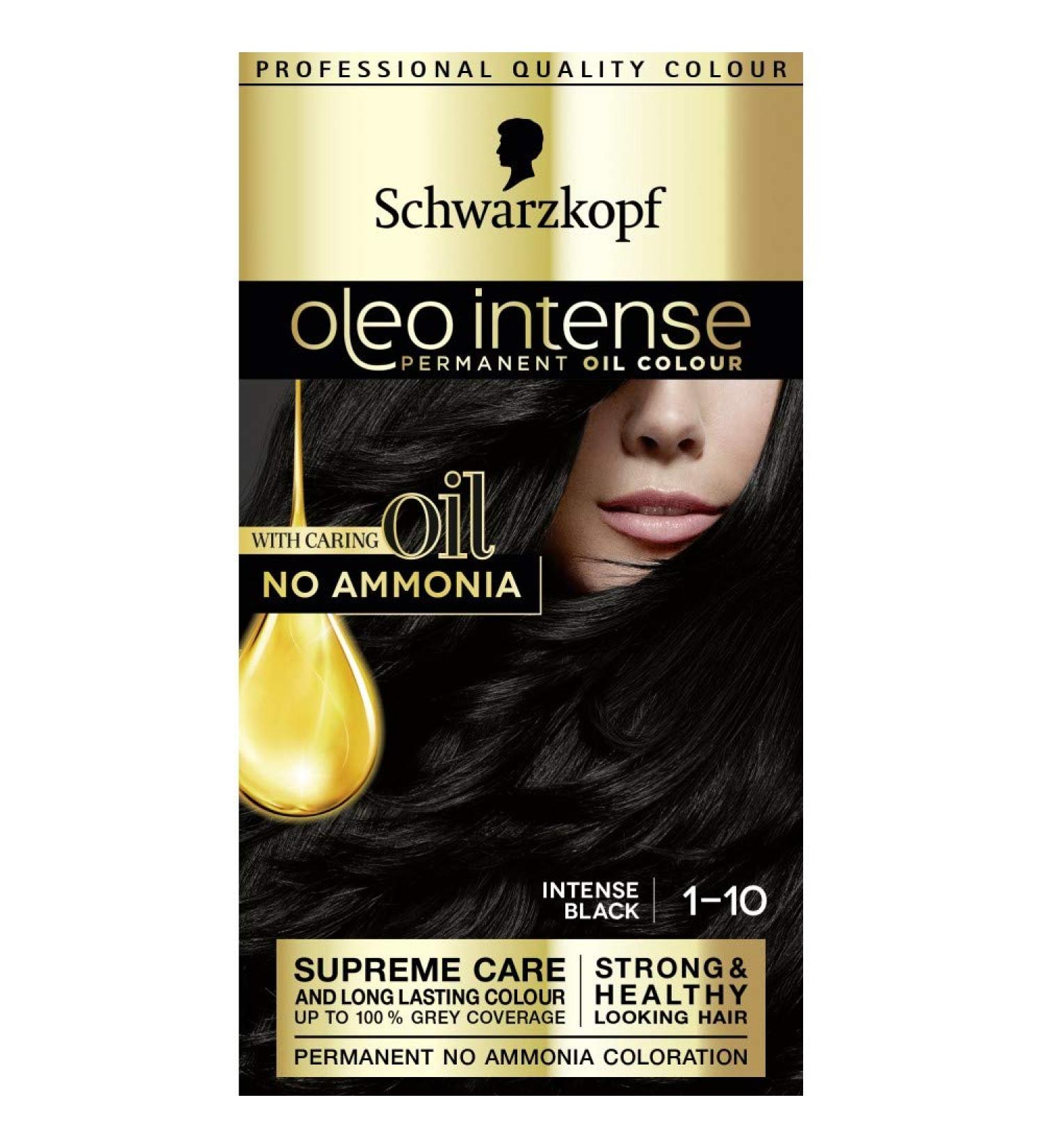Schwarzkopf Oleo Intense Permanent Black Hair Dye - Ammonia-Free, Oil-Enriched Formula for Up to 100% Grey Coverage - Intense Black Shade 1-10 - 1 Count Pack - Buy Online on GoSupps.com