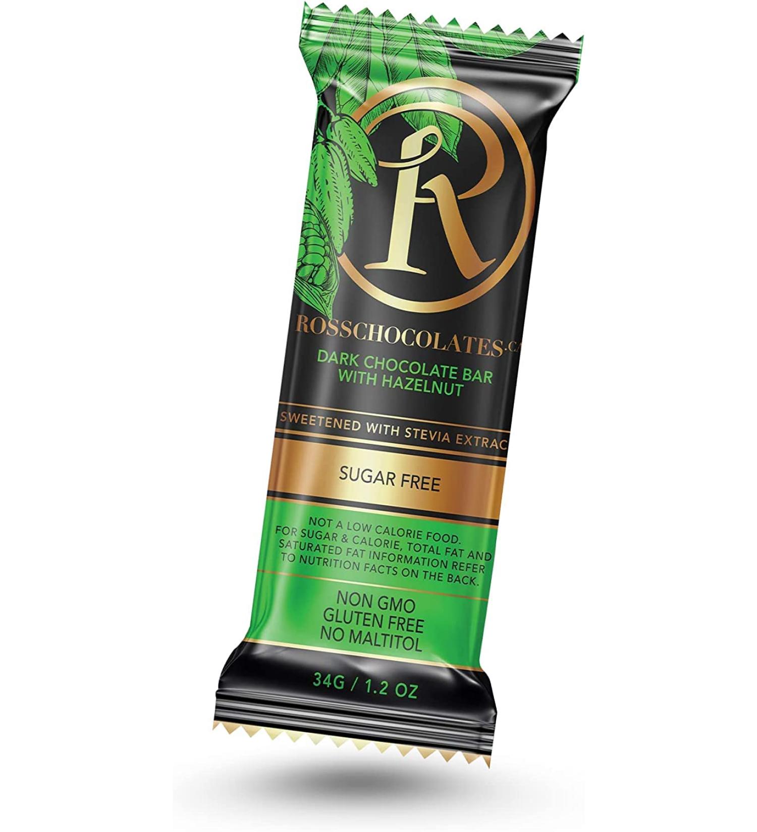 Ross Chocolates Dark Chocolate with Hazelnut sweetened with Stevia 34 gram (1 Bar) - Buy Online on GoSupps.com