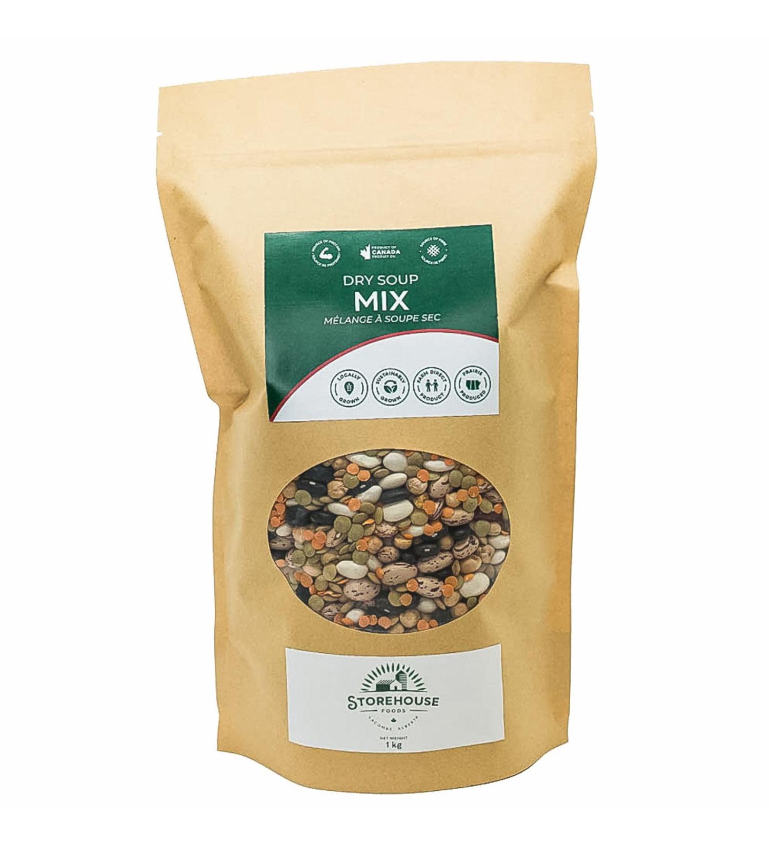 Dry soup mix 1 kg (2.2 lb) Excellent for making soups on the stovetop in a slow cooker or pressure cooker chickpeas black beans green lentils split red lentils great northern beans cranberry/Romano beans Non-GMO Product of Canada - Buy Online on GoSupps.com