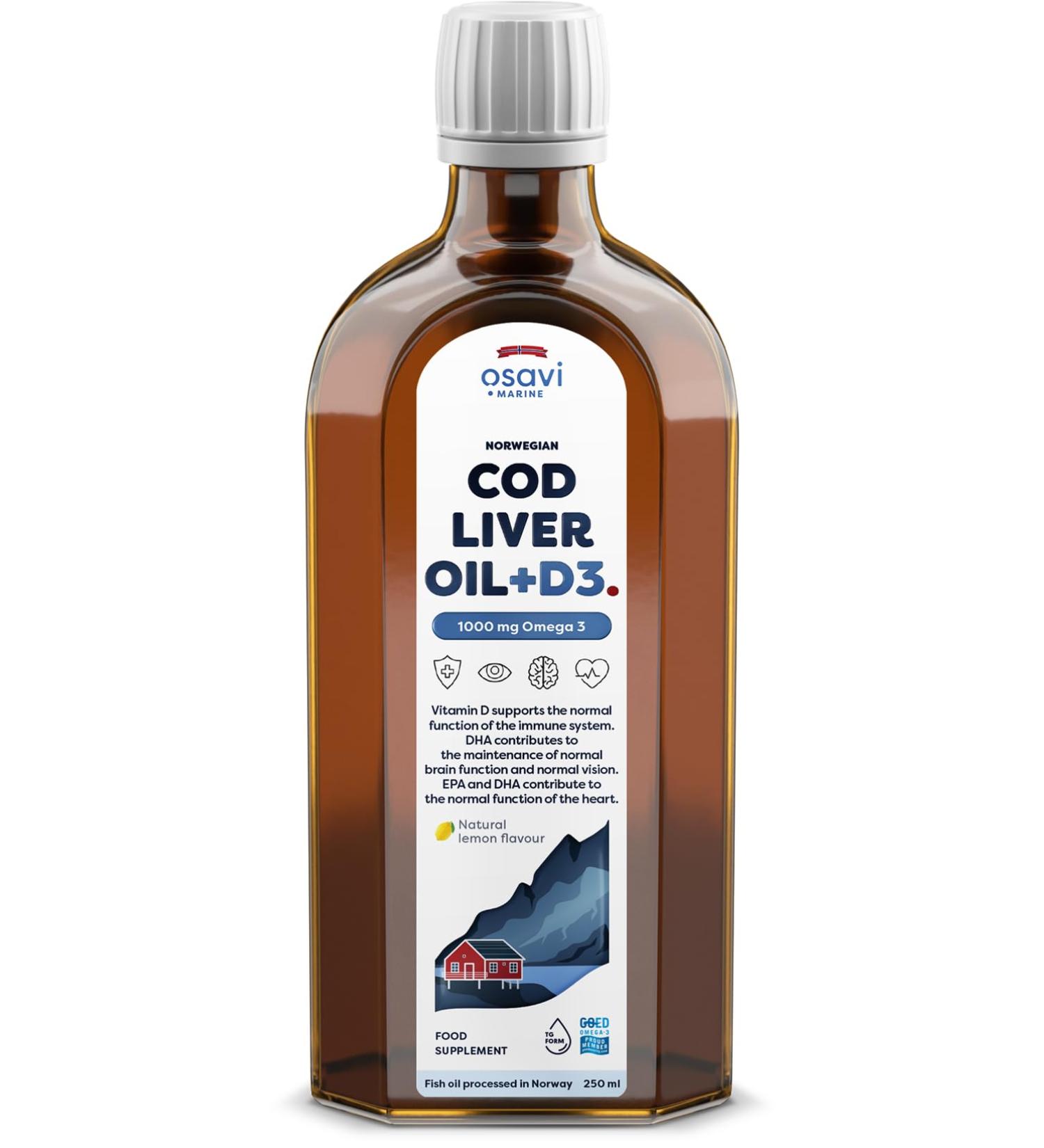 Osavi Norwegian Cod Liver Oil + D3 1000mg Omega 3 Lemon 250 ml
