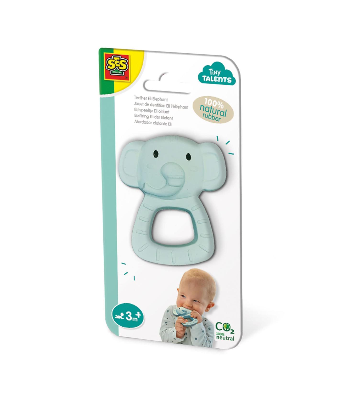 SES Creative 13163 Eli the Elephant Teething Ring - 100% Natural Rubber Multi-Color | Safe & Soft Baby Tooth Toy - Buy Online on GoSupps.com