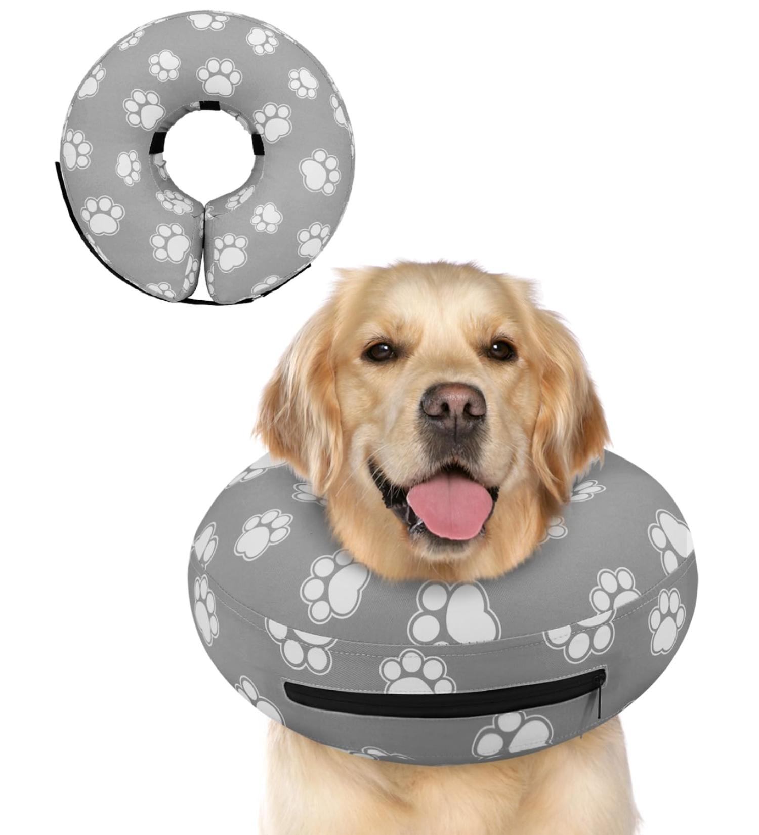 Supet Rewrise Dog Inflatable Recovery Collar | Adjustable Comfortable Protective Neck Collar for Dogs & Cats | Post-Surgery Support (Gray Paw Size L) - Buy Online on GoSupps.com