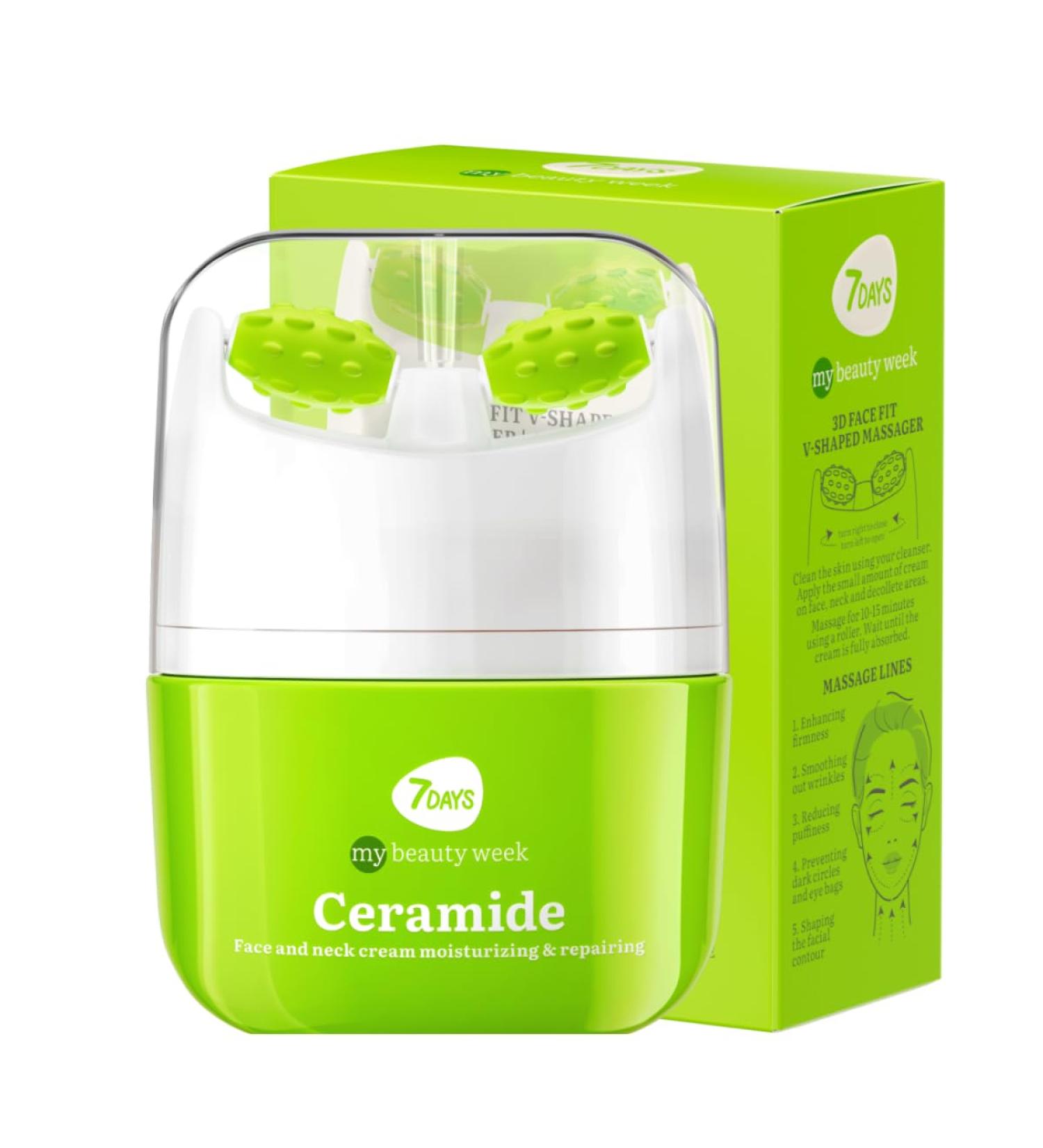  7Days 7Days Korean Skincare Ceramic Face Cream with Hyaluronic Acid Vitamin E and Complex Oils with Moisturizing and Anti-Wrinkle Effect for Men and Women with 3D Massage Roller 40ml - Buy Online on GoSupps.com