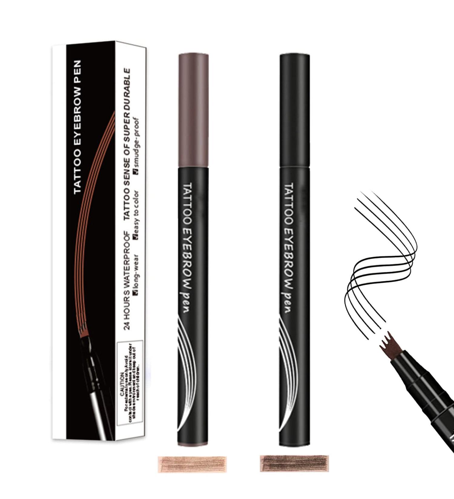 Waterproof Microblade Eyebrow Pen | Long-Lasting Smudge-Proof Brow Pencil | 4 Tip Microblading Makeup Pens in Dark Grey+Black - Buy Online on GoSupps.com