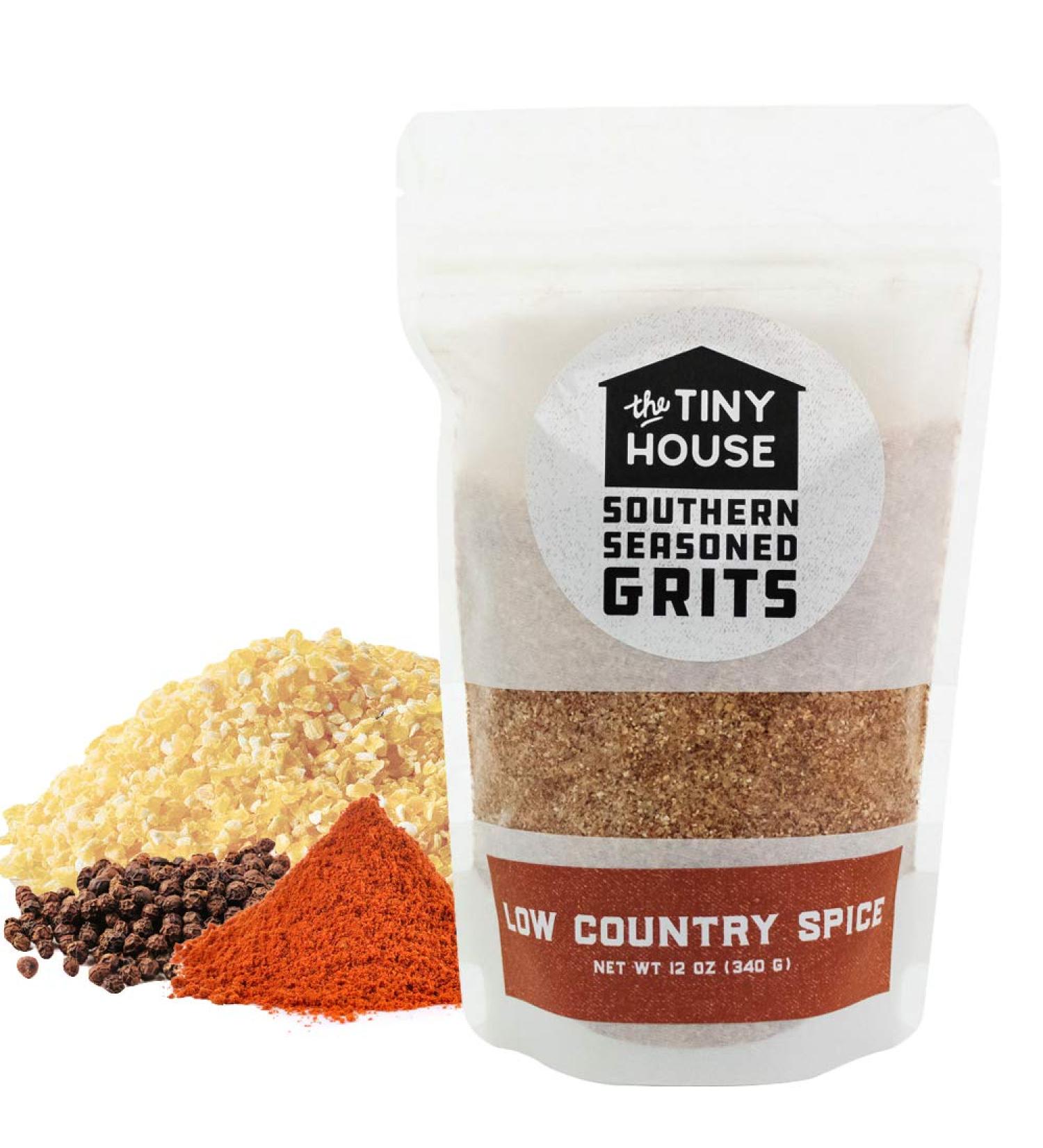 The Tiny House Stone Ground White Corn Seasoned Grits with Low Country Spice - Old Fashioned Flavored Grits - Easy to Prepare Southern Grits Proudly Made in the USA - 12 oz Bag Low Country Spice 12 Ounce - Buy Online on GoSupps.com