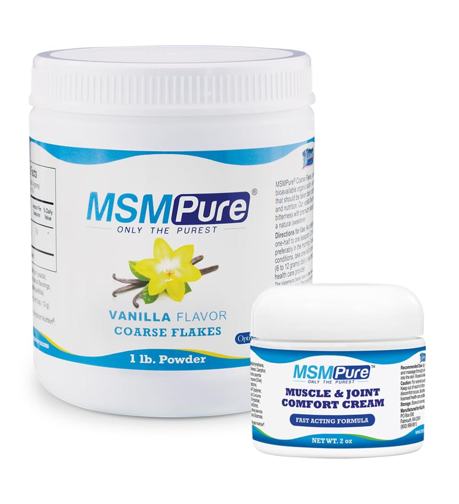 KALA HEALTH MSMPure Vanilla Flavored Coarse Flakes 1lb and Muscle & Joint Cream 2oz Bundle - Buy Online on GoSupps.com