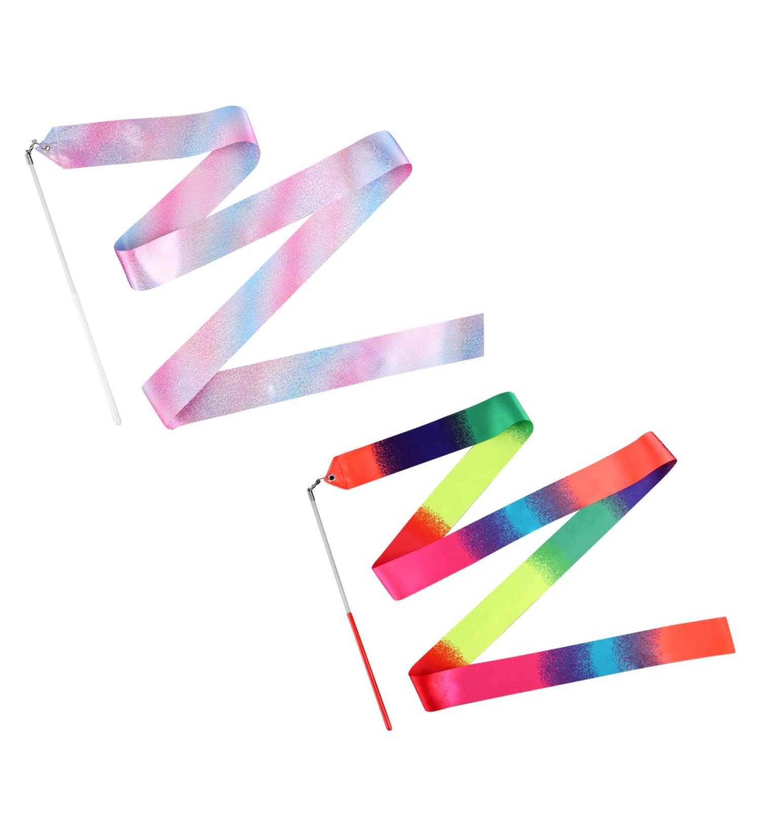 KINBOM 2pcs Dance Ribbon Set - 78.7 inch Sparkling Gymnastics Streamers for Kids Talent Shows - Ribbon Wand Glitter Pink+Gradient - Buy Online on GoSupps.com