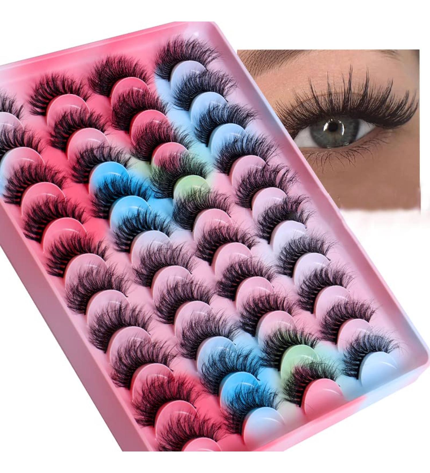 BSLVWG False Eyelashes Dramatic Fluffy 6D Mink Lashes Eyelashes Russian Strip Lashes D Curly Natural Wispy Fluffy Lashes Fake Eyelashes 20 Pairs Natural Curly Lashes Thick Fake Eyelashes (4 Styles) - Buy Online on GoSupps.com
