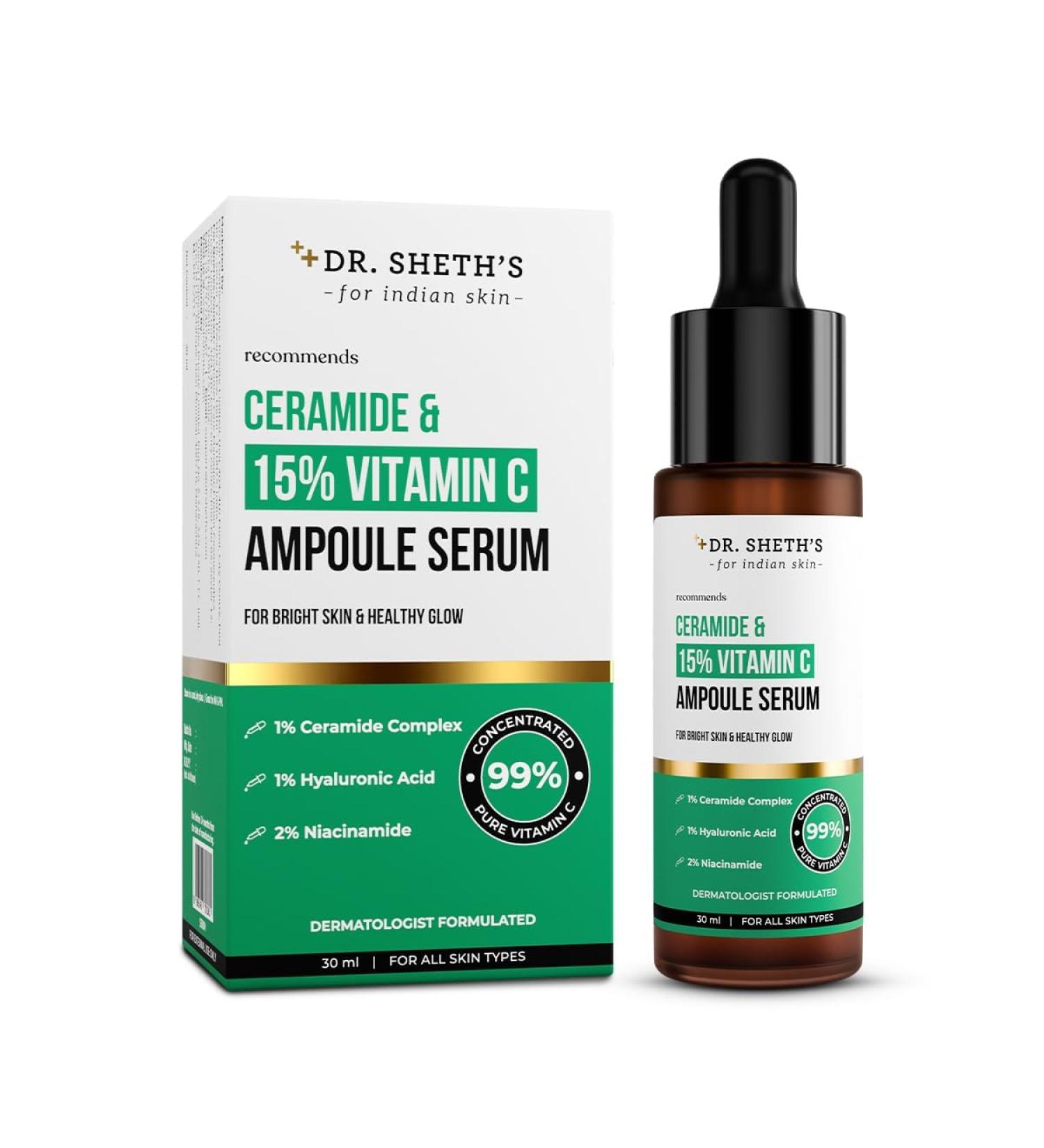Ceramide & 15% Vitamin C. Ampoule Serum| Reduces Dullness & Dark Spots| Brightens & Repairs Skin. Barrier |For Advance Users| 99% Pure Grade Vitamin C..|All Skin Types |30 ml - Buy Online on GoSupps.com