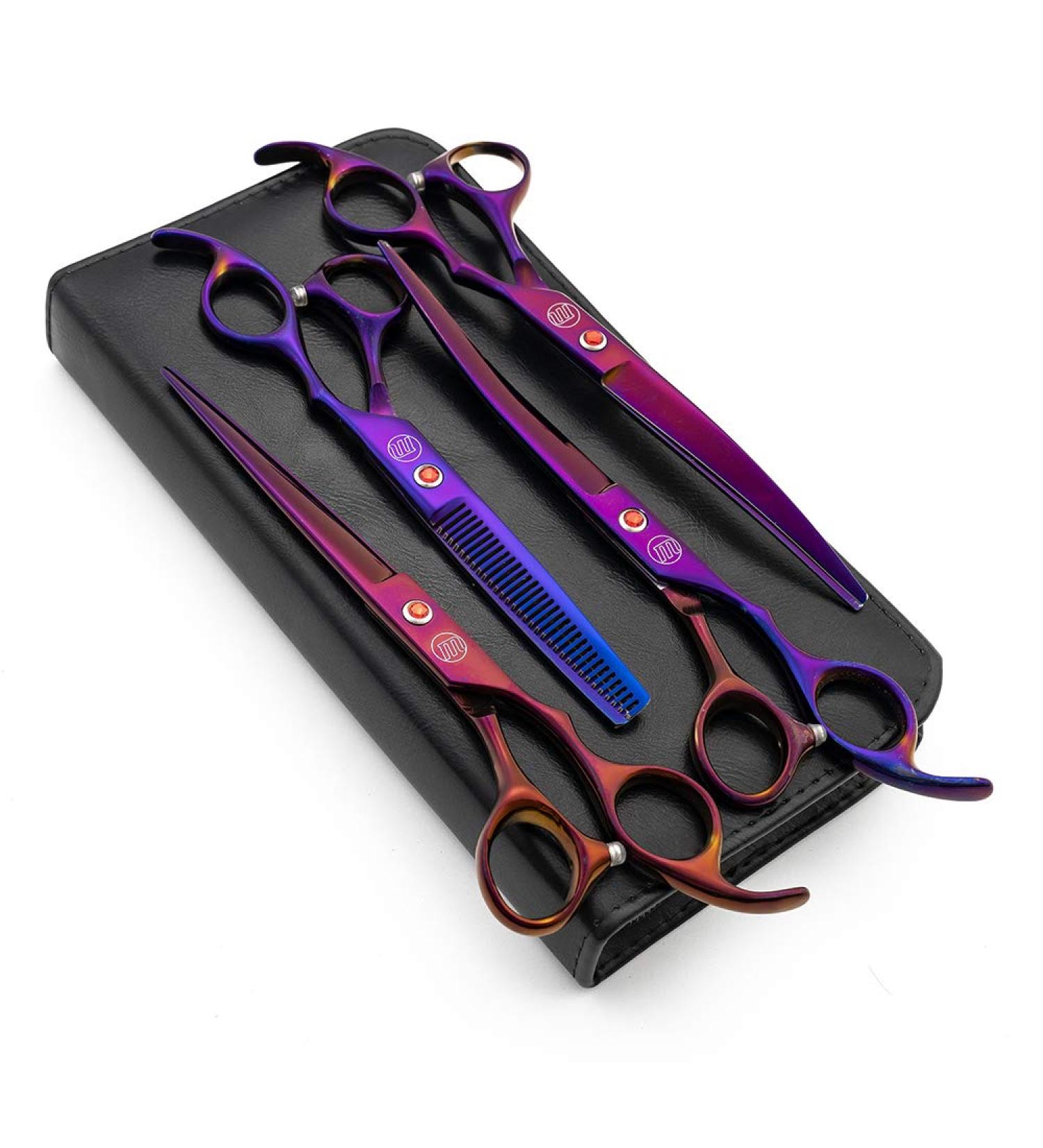 Moontay Professional Dog Grooming Scissors Set - 7.0/8.0 inches 4-Piece JP Stainless Steel Shears for Dogs, Cats, and Pets - Purple - Buy Online on GoSupps.com