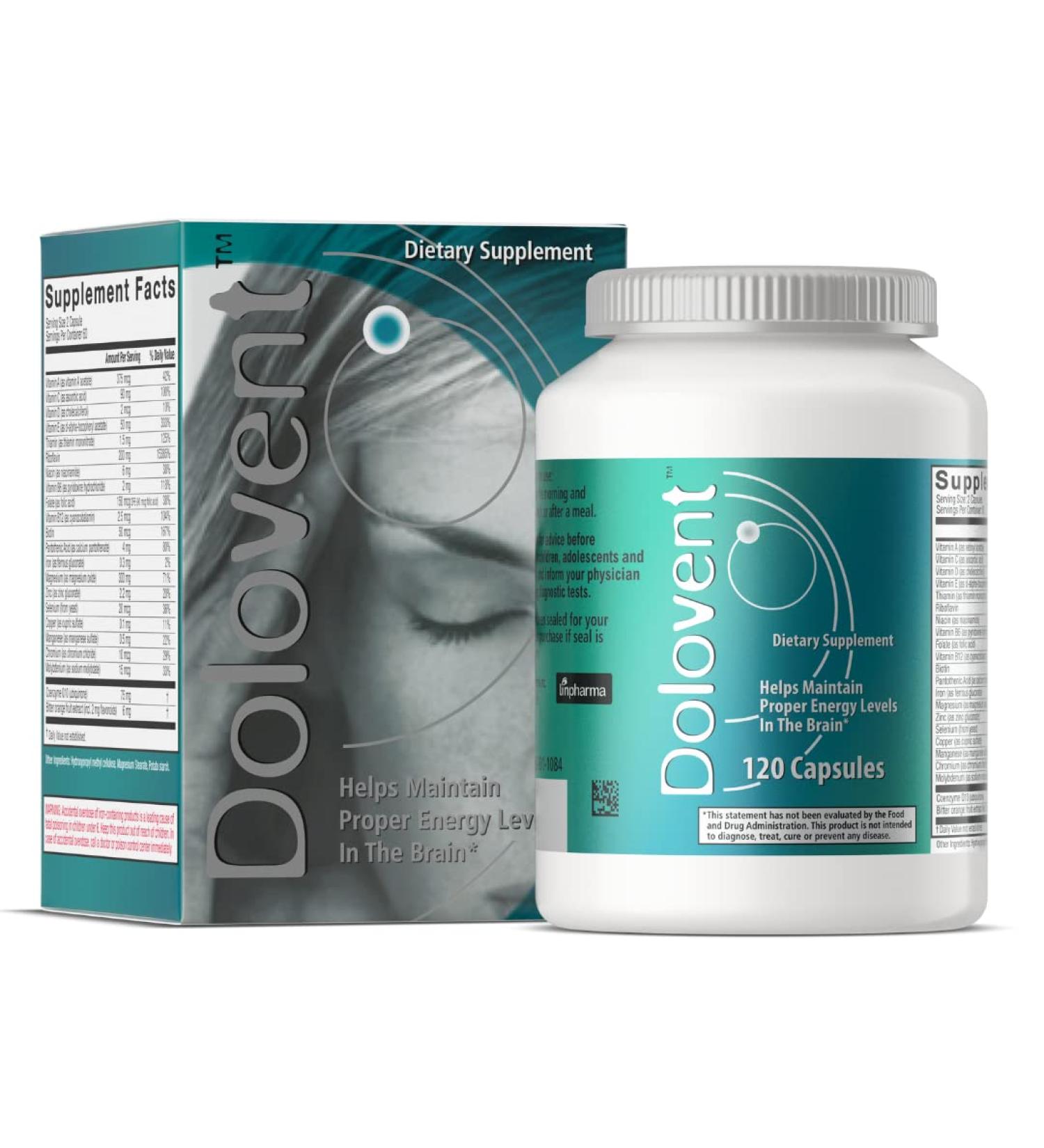 Dolovent - Natural Migraine Relief with Magnesium Vitamin B2 & CoQ10 | Brain Health Dietary Supplement - 1 Bottle - Buy Online on GoSupps.com