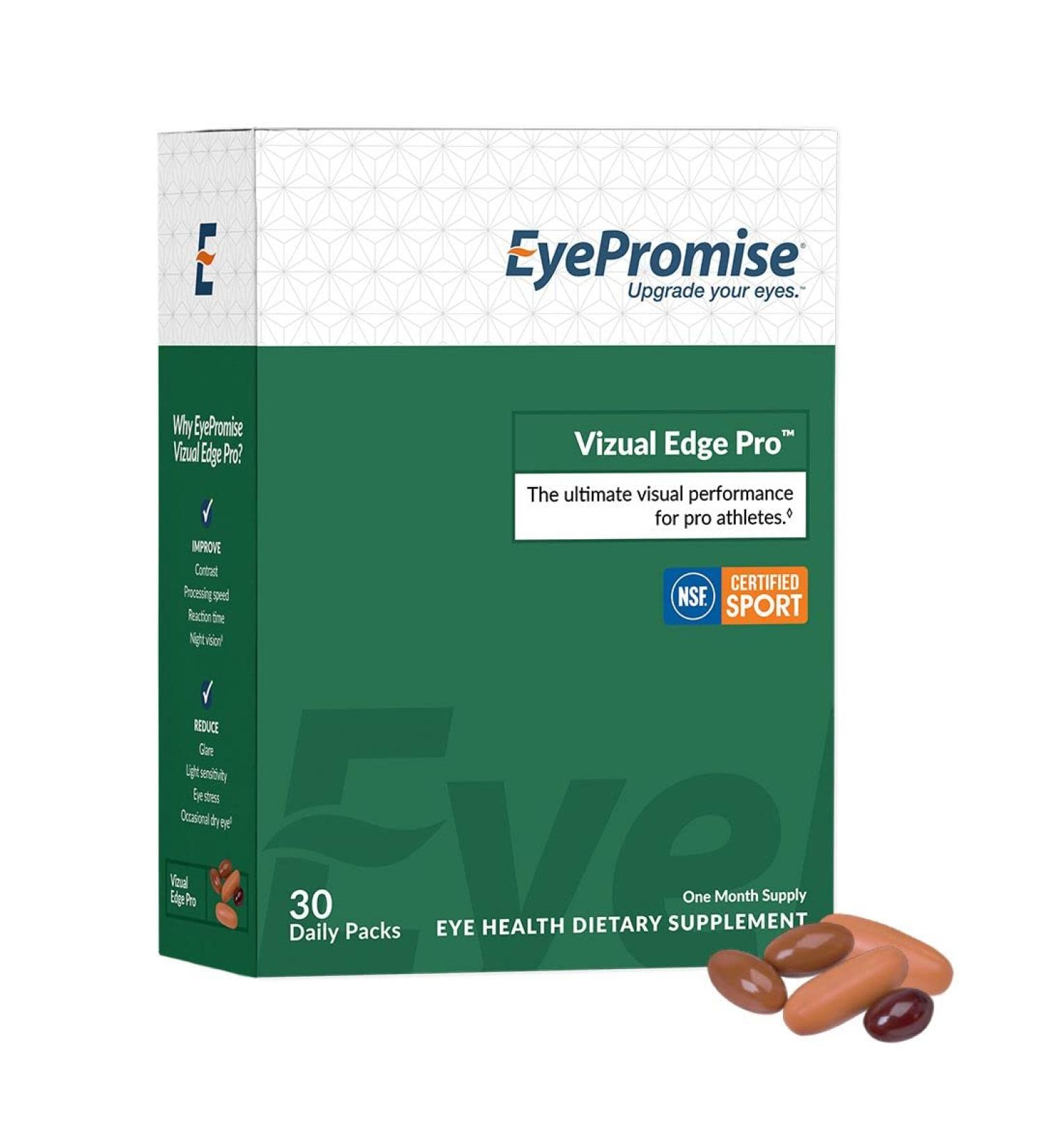 EyePromise Vizual Edge Pro Supplement - 30 Single-Serving Pill Packets 30-Day Supply - Visual Performance Eye Vitamin with 26mg Zeaxanthin & 8mg Lutein for Vision Quality & Clarity - Buy Online on GoSupps.com