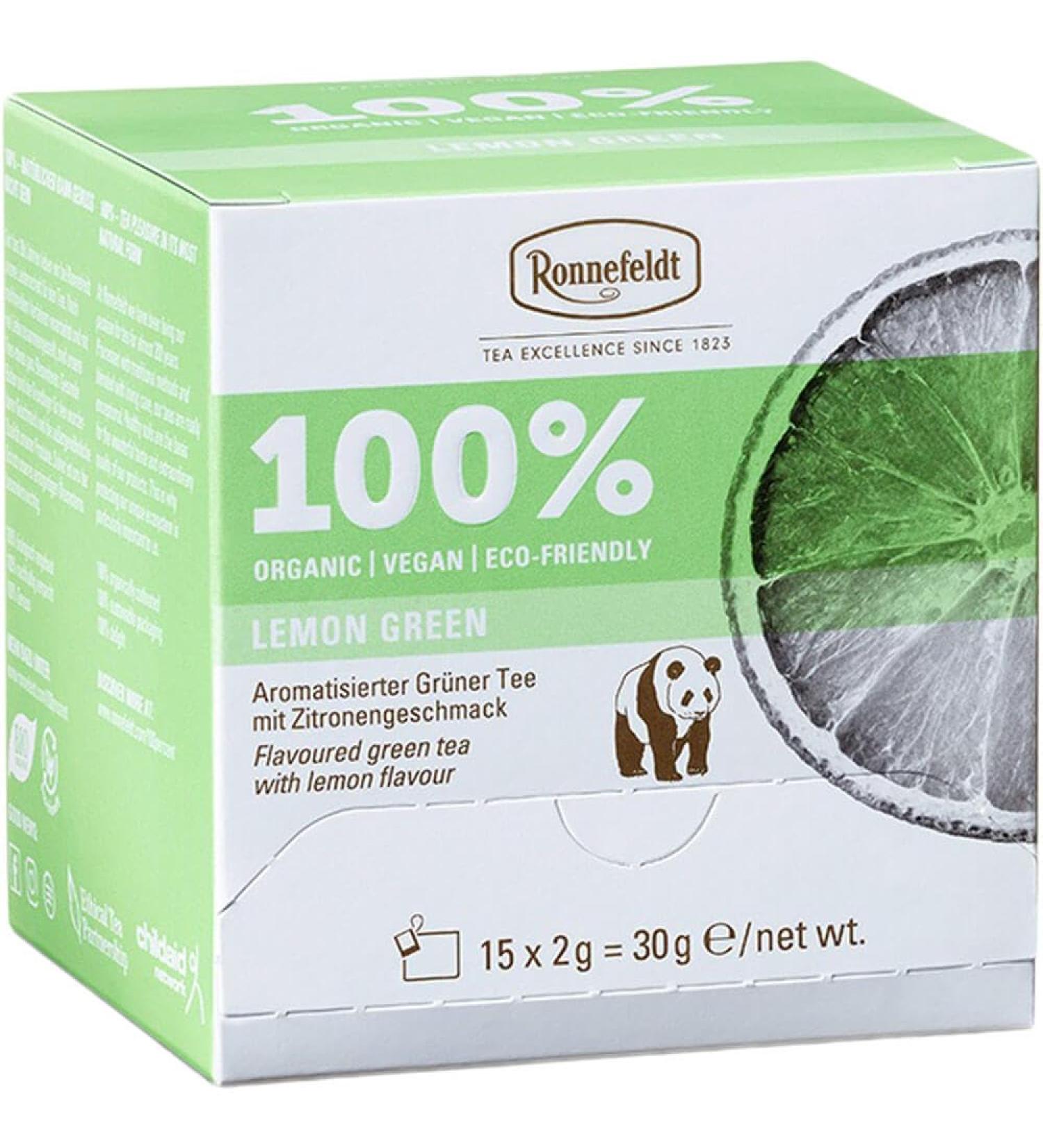 Ronnefeldt 100% Lemon Green - Organic Green Tea with Lemon Flavour 15 Tea Bags of 2 g 30 g | Organic | Vegan | Eco-friendly Quantity: 1 Piece - Buy Online on GoSupps.com