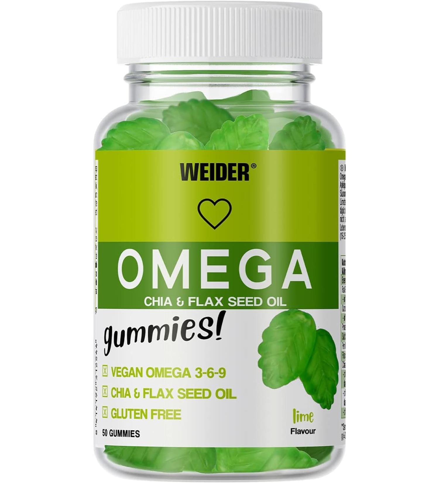 Weider Omega Gummies - Omega 3-6-9 for Heart Skin & Anti-Inflammatory System - Vegan - Gluten Free - No Added Sugars - No Artificial Sweeteners - 50 Gummies - Buy Online on GoSupps.com