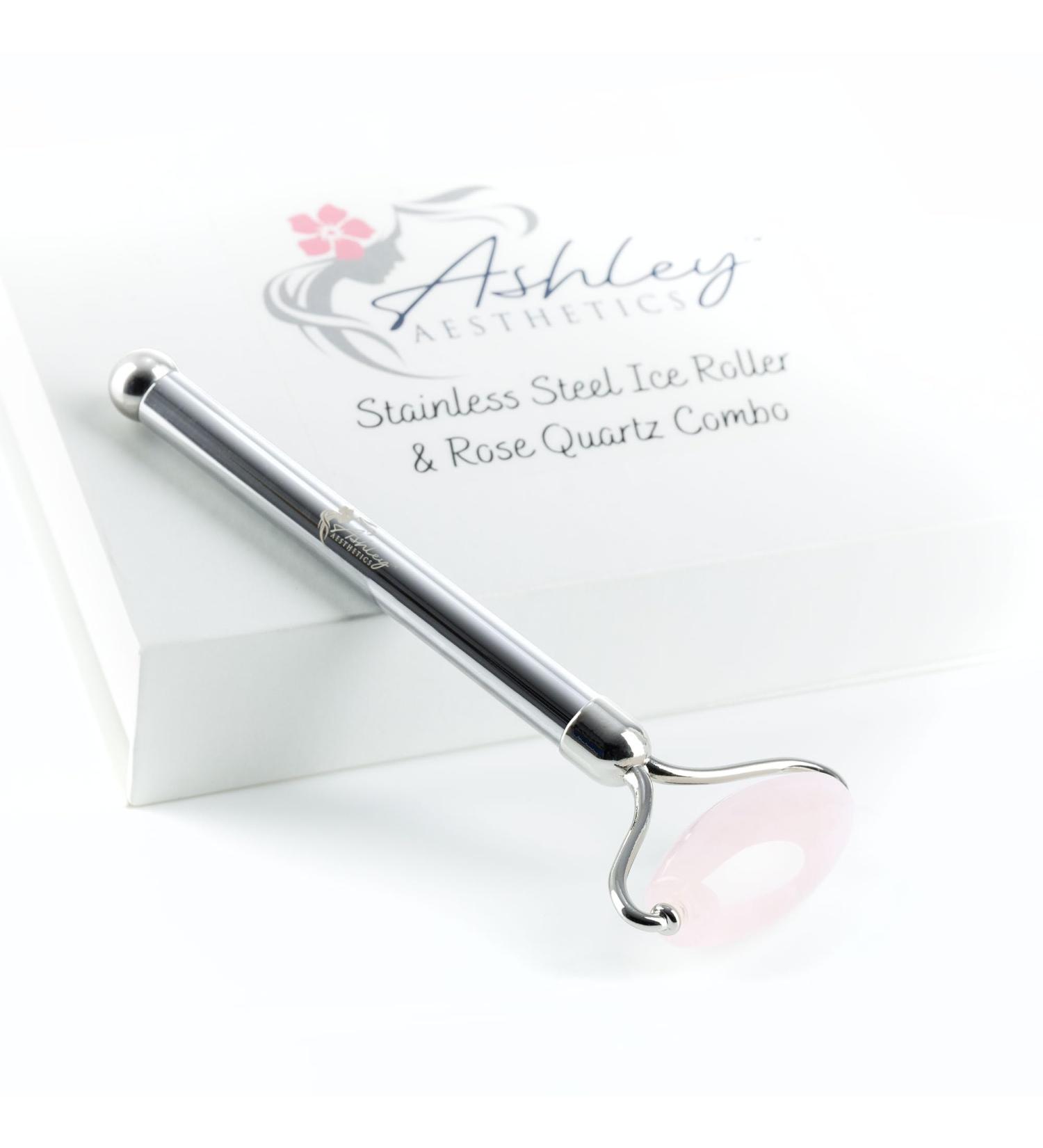 Stainless Steel Ice Roller & Rose Quartz Combo | Facial Massager for Lymphatic Drainage & Glowing Skin | Perfect for Product Absorption | Shop Now - Buy Online on GoSupps.com