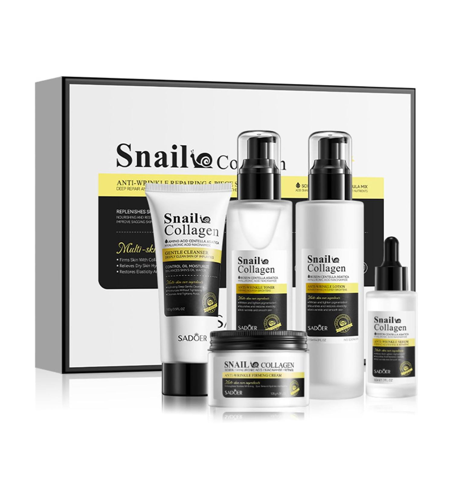 Skin Care Gifts for Women 5 in 1 Snail Collagen Skin Care Kit Includes Gentle Cleanser Toner Cream Serum Lotion Long Lasting Hydration  - Buy Online on GoSupps.com