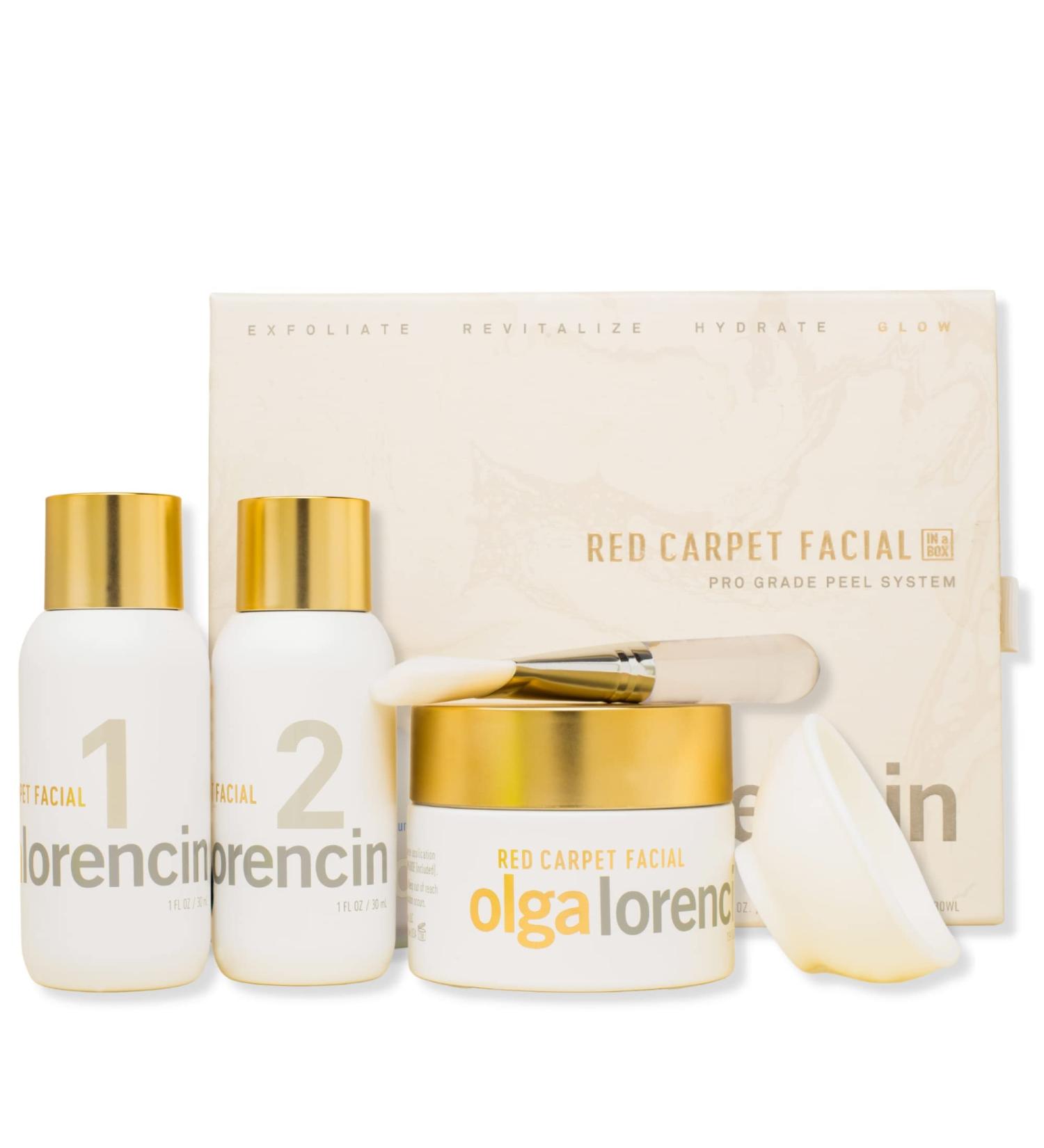 Olga Lorencin Red Carpet Facial in a Box 3 Step Peel Hydrating Mask & Gentle Exfoliation with Lactic Acid & Probiotics for Glowing Skin - Buy Online on GoSupps.com