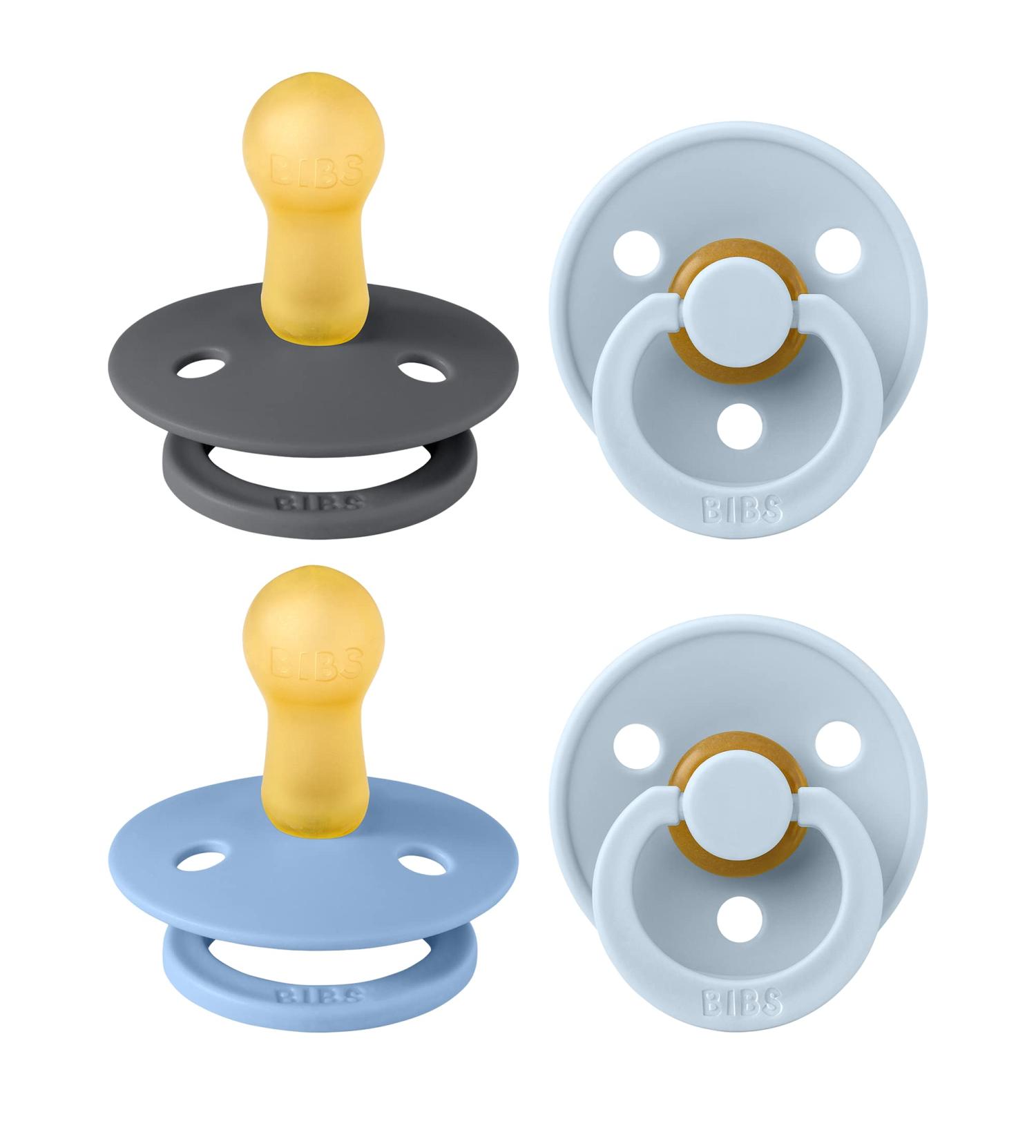 BIBS Pacifiers - 4 Pack | Round Nipple Baby Soother | BPA Free | Made in Denmark | 6-18 Months | Blue Colors - Buy Online on GoSupps.com