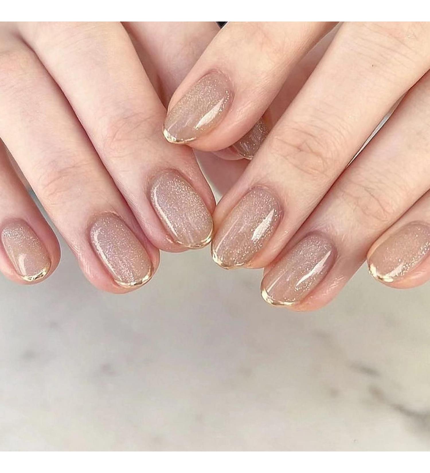 IMSOHOT Glossy Oval Press on Nails - Short French False Nails with Nude Designs for Women - Buy Online on GoSupps.com
