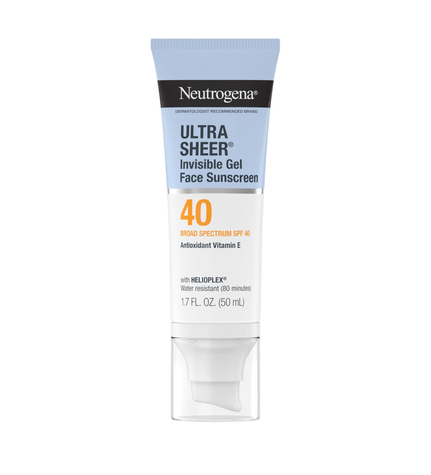 Neutrogena Ultra Sheer Invisible Gel Face Sunscreen SPF 40 Facial Sunscreen & Moisturizer Vitamin E Matte Finish Makeup Primer Travel Size 80 Minutes Water-Resistant 1.7 oz - Buy Online on GoSupps.com