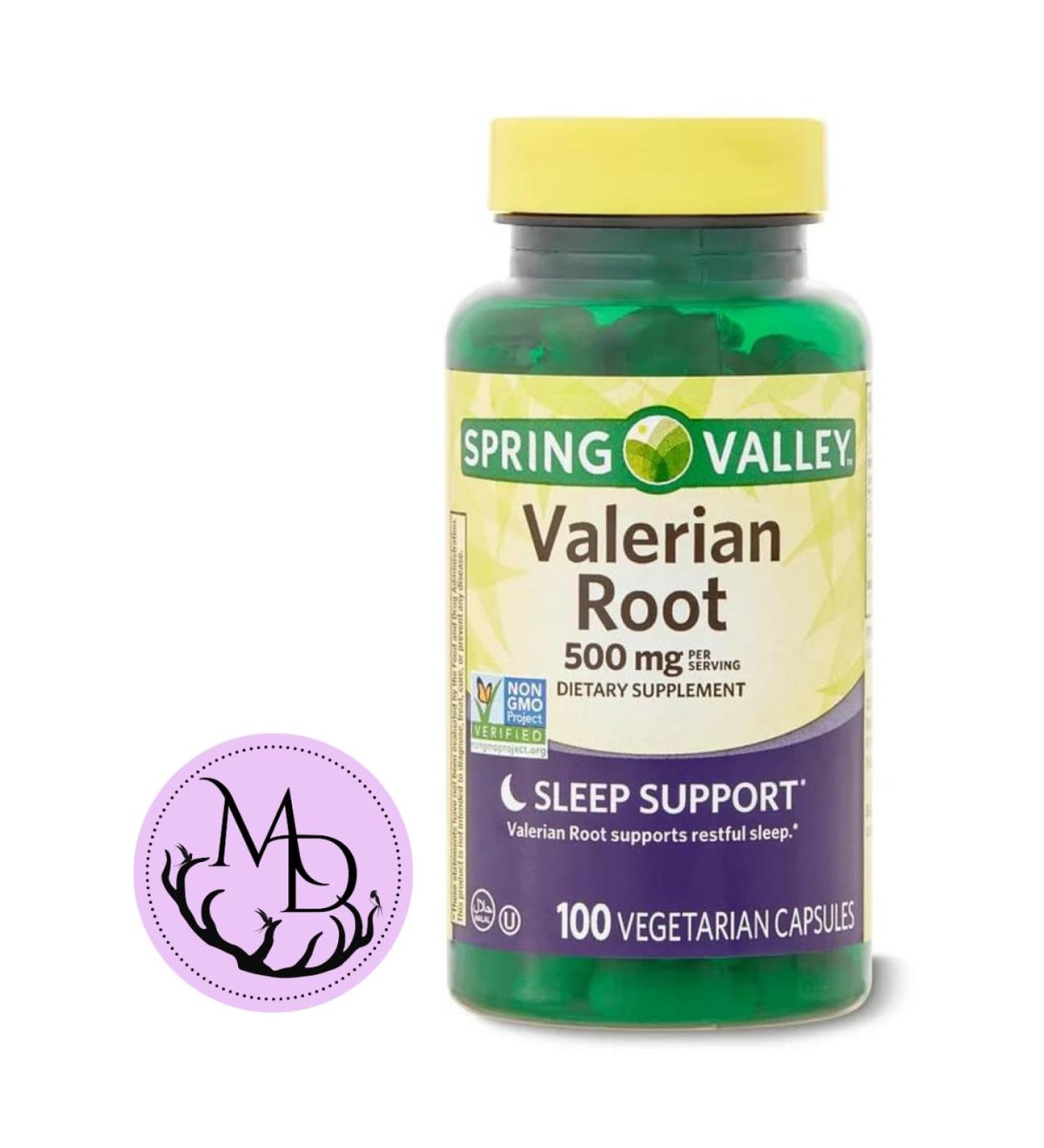 Generic Spring Valley Valerian Root 500mg Vegan Capsules (Valeriana officinalis) - Dietary Supplement for Sleep Support* + Includes DRI Store Sticker (Pack of 1-100 Count)