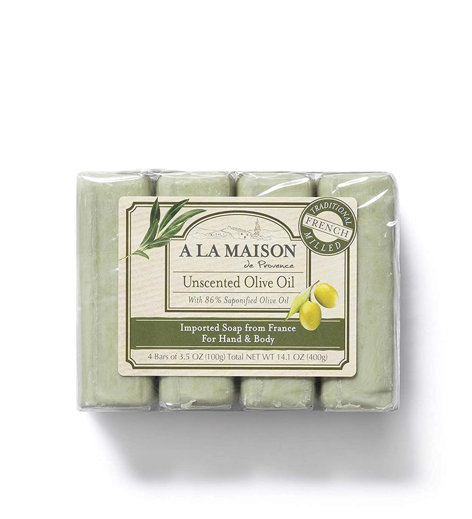 A La Maison Unscented Olive Oil Bar Soap - Triple French Milled Natural Moisturizing Hand Soap (Pack of 4 Bars, 3.5 oz each) - Buy Online on GoSupps.com