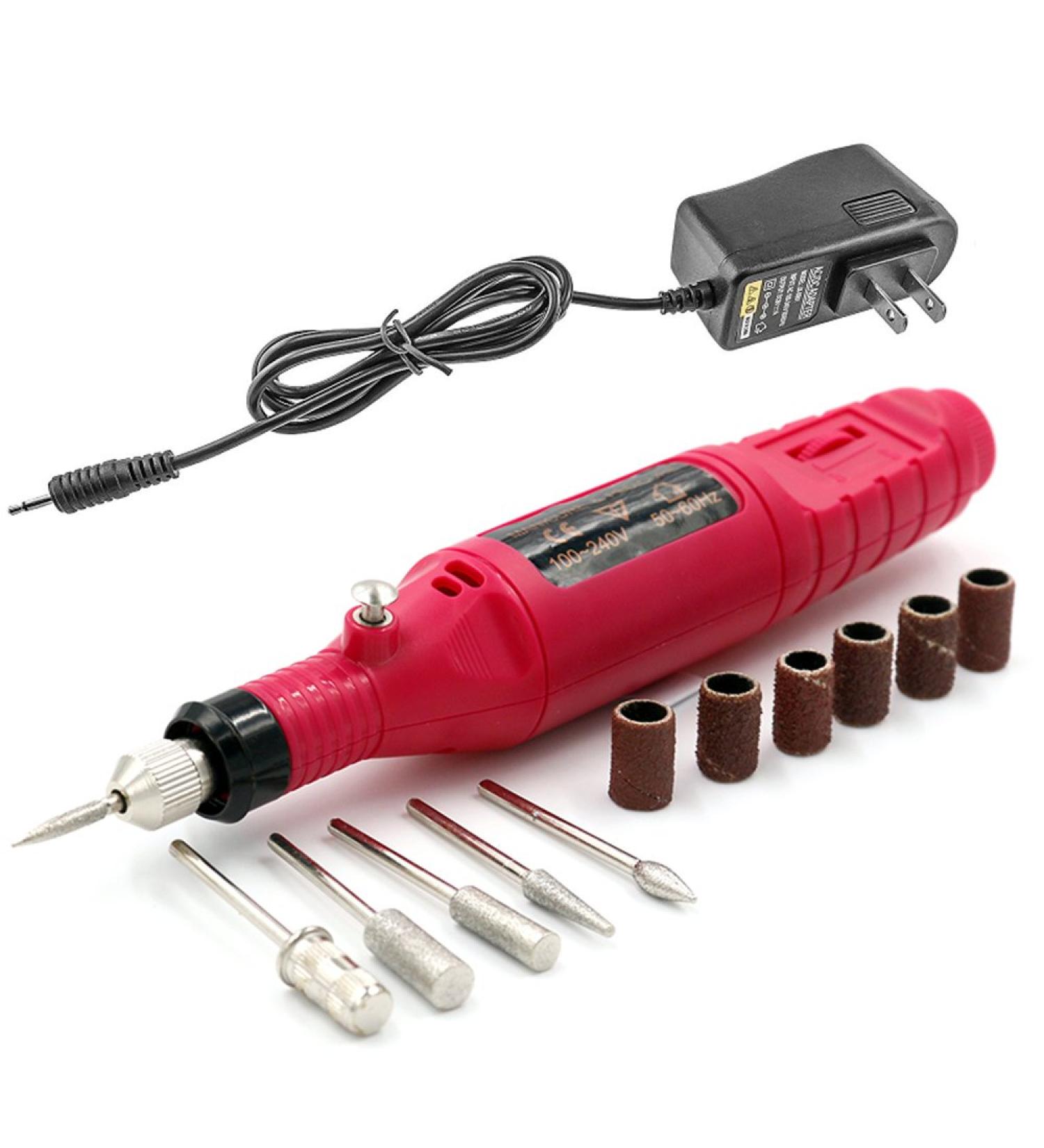 Pinkiou Portable Electric Nail Drill Set - Manicure & Pedicure Kit with 6 Nail Drill Bits - Red - Buy Online on GoSupps.com
