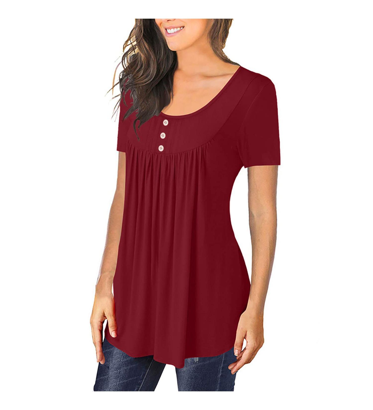 Summer Floral Print Women's Tunic Top - Short Sleeve Blouse for Leggings | Plus Size XX-Large - Buy Online on GoSupps.com