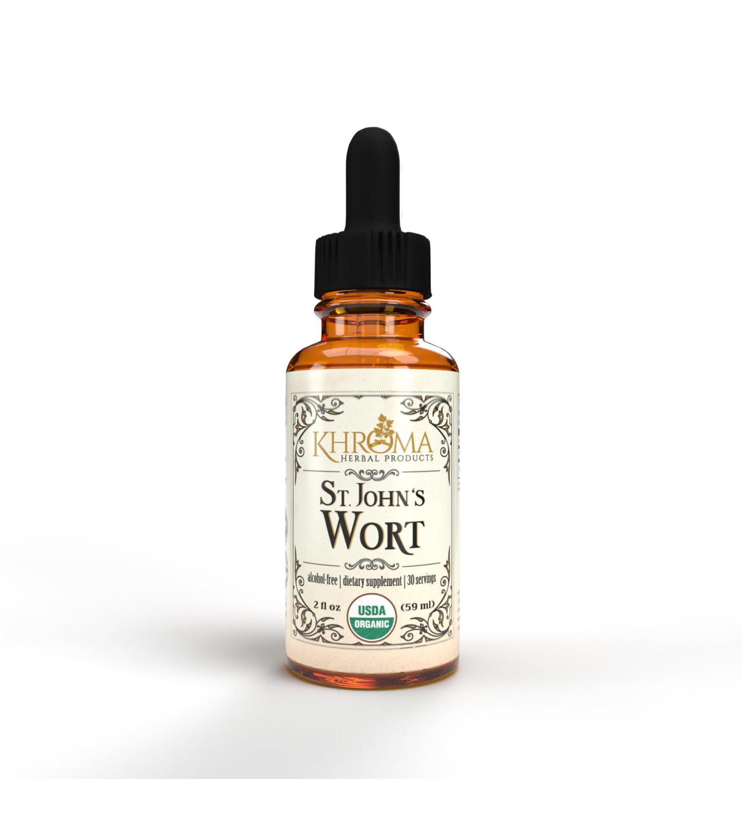 Organic St John's Wort 30 Servings - 800 MG Per Serving - Khroma Herbal Products - 2 FL OZ - Hypericum Perforatum
