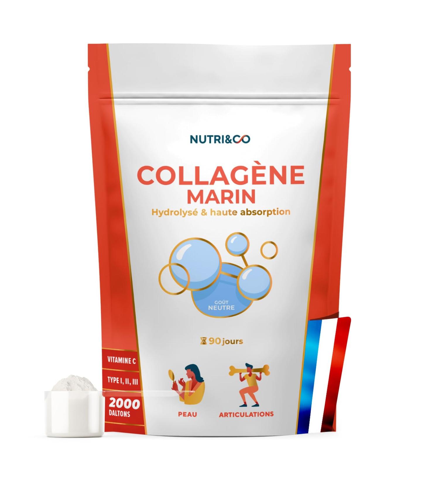 NUTRI & CO Collagene Marin Poudre Types 1 2 3 + Vitamine C Brevet Naticol & Cartydiss Peau Hydrat e Soutien Articulaire Peptides Hydrolys s 2000 DA 540g Go t Neutre 90jrs Fabriqu en France - Buy Online on GoSupps.com