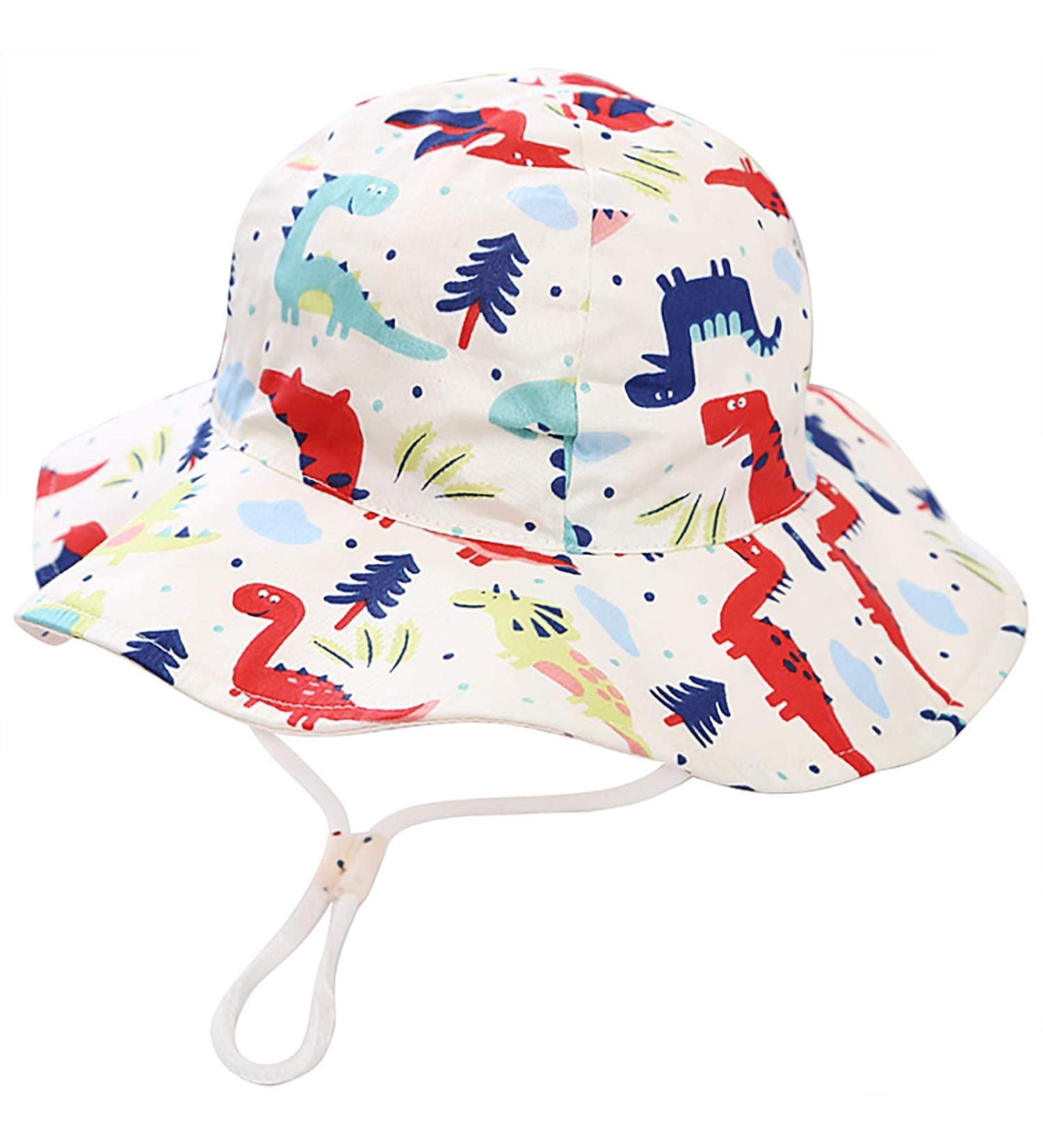 XYIYI Kids Adjustable Bucket Hat for Boys and Girls 2-4 Years - Beige Dinosaur Design - Buy Online on GoSupps.com