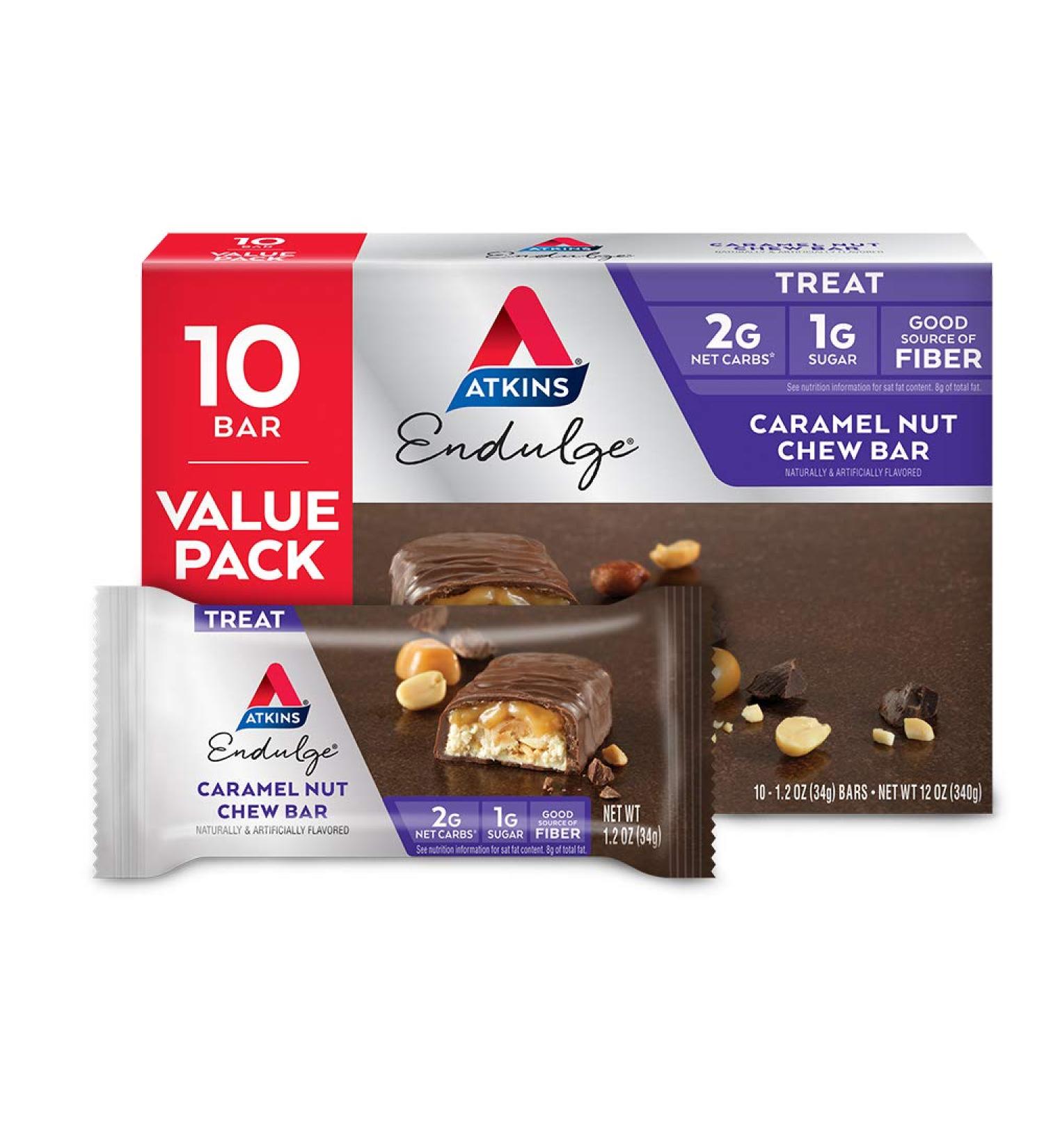 Atkins Endulge Caramel Nut Chew Bars - Keto Friendly, 10 Count Value Pack - Buy Online on GoSupps.com