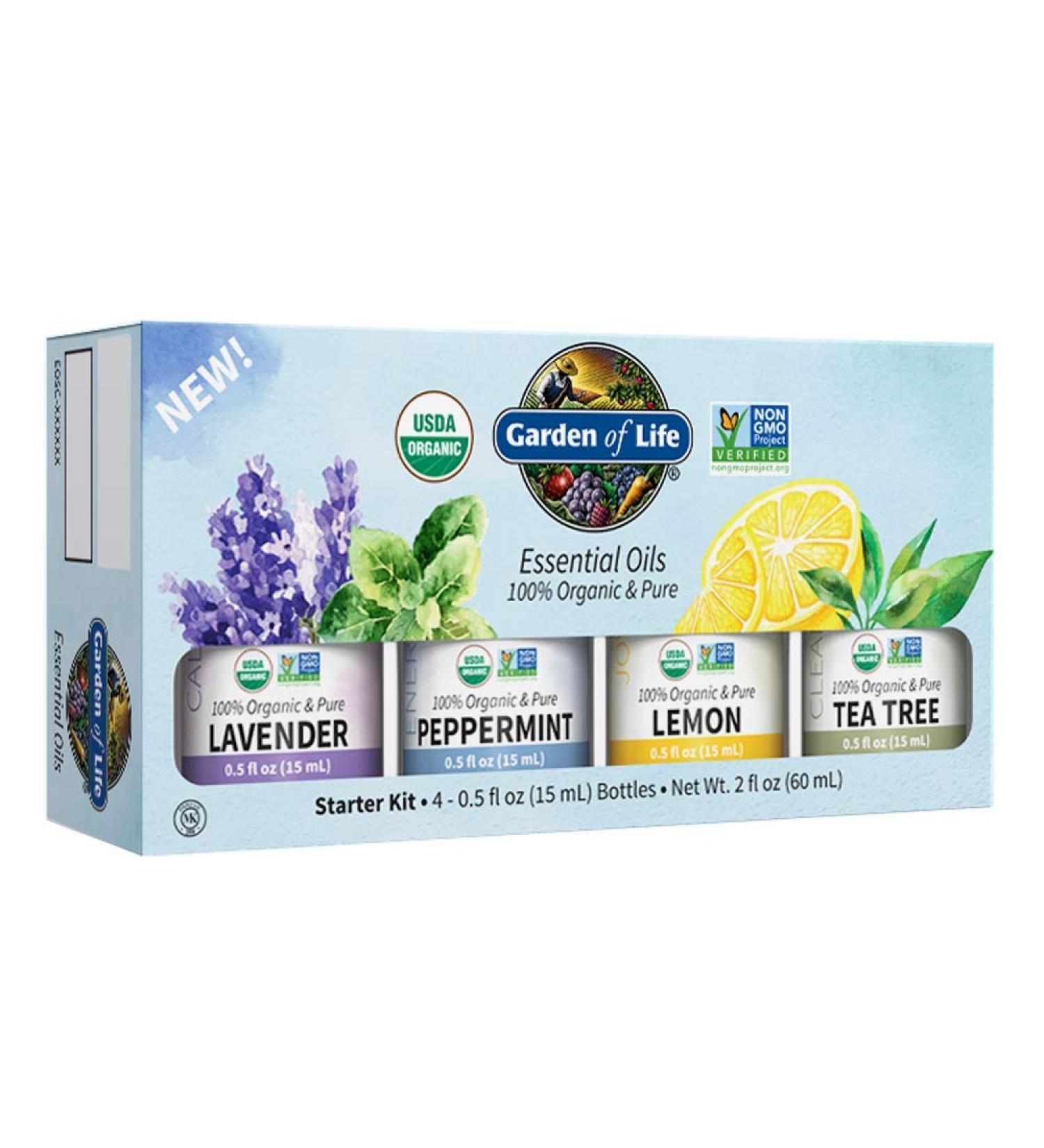 Garden of Life Organic Essential Oils Starter Pack â€“ Lavender, Peppermint, Lemon, Tea Tree â€“ 100% Pure, Non-GMO, Aromatherapy Diffuser â€“ 2 Fl Oz - Buy Online on GoSupps.com